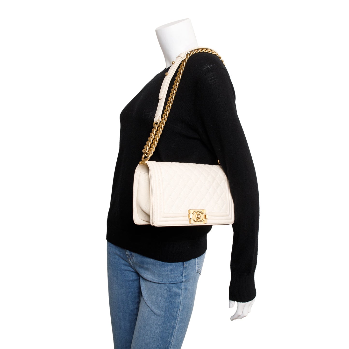 Chanel White Calfskin Leather Medium Boy Bag