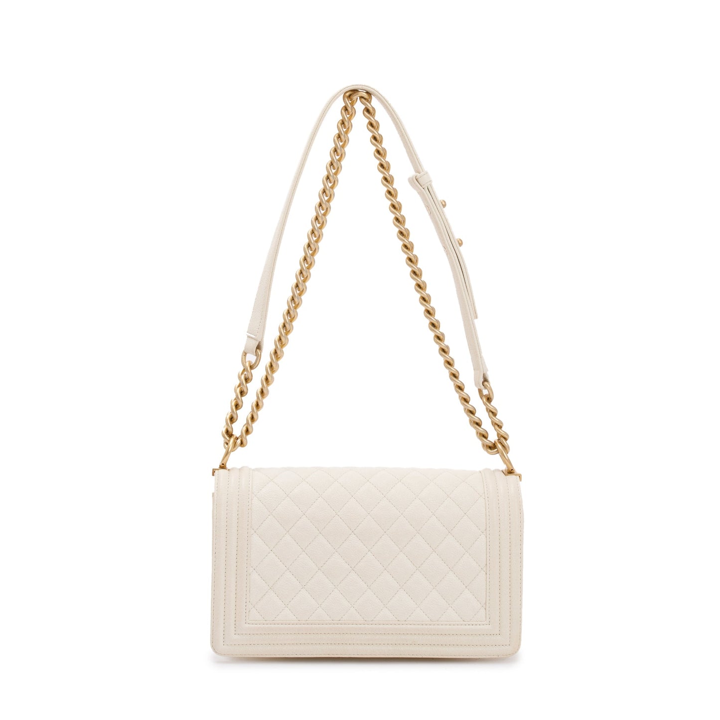 Chanel White Calfskin Leather Medium Boy Bag