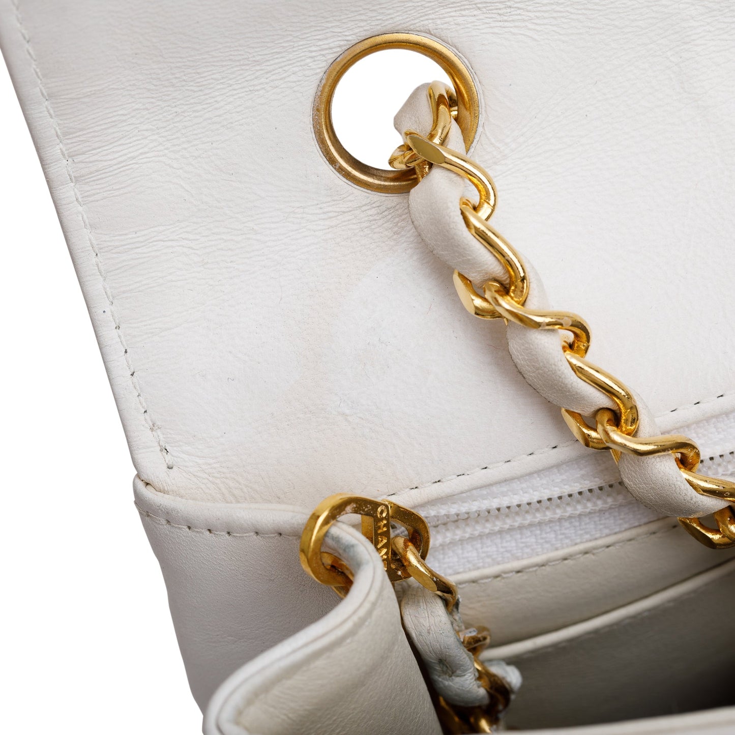Chanel White Calfskin Leather Medium Diana Flap Bag