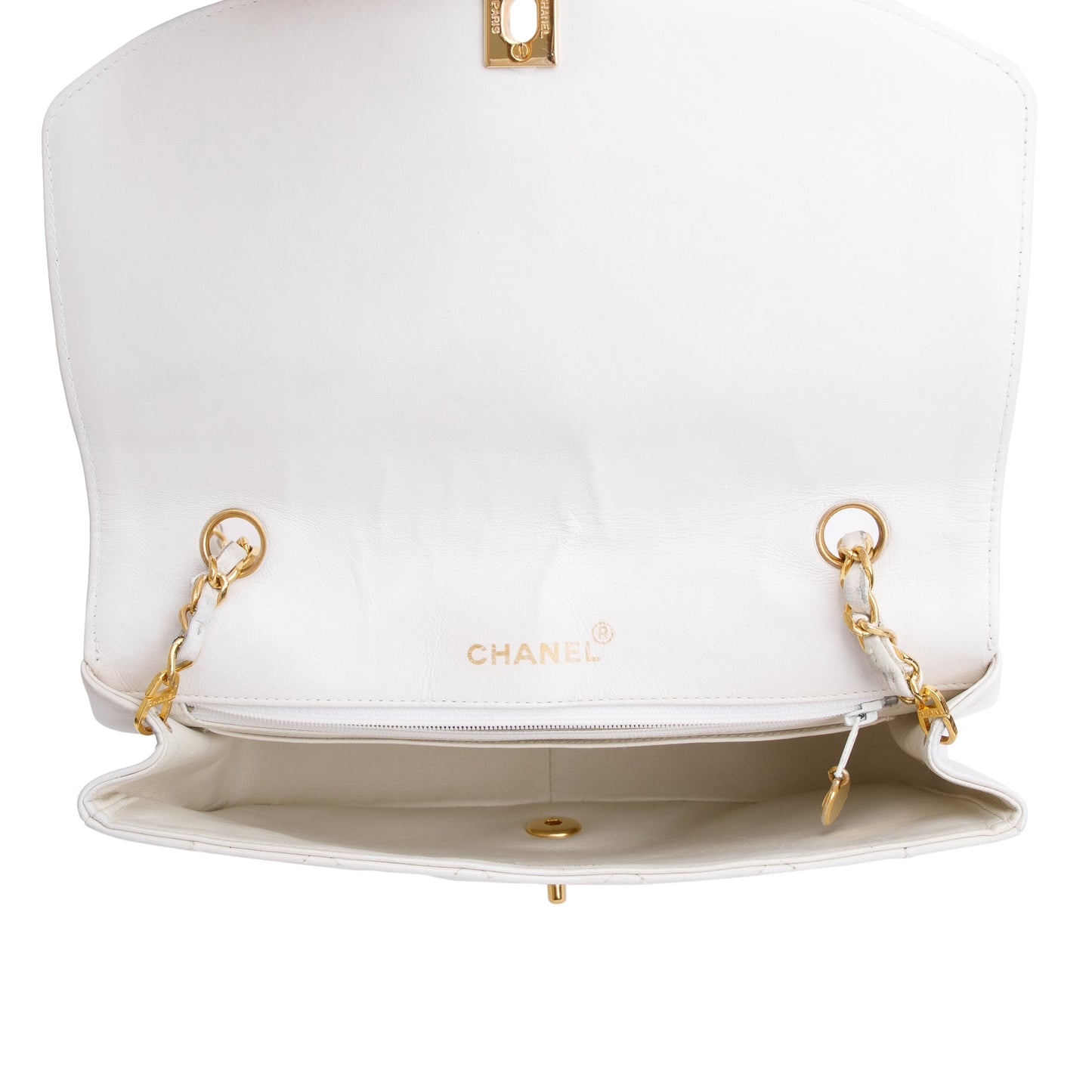 Chanel White Calfskin Leather Medium Diana Flap Bag