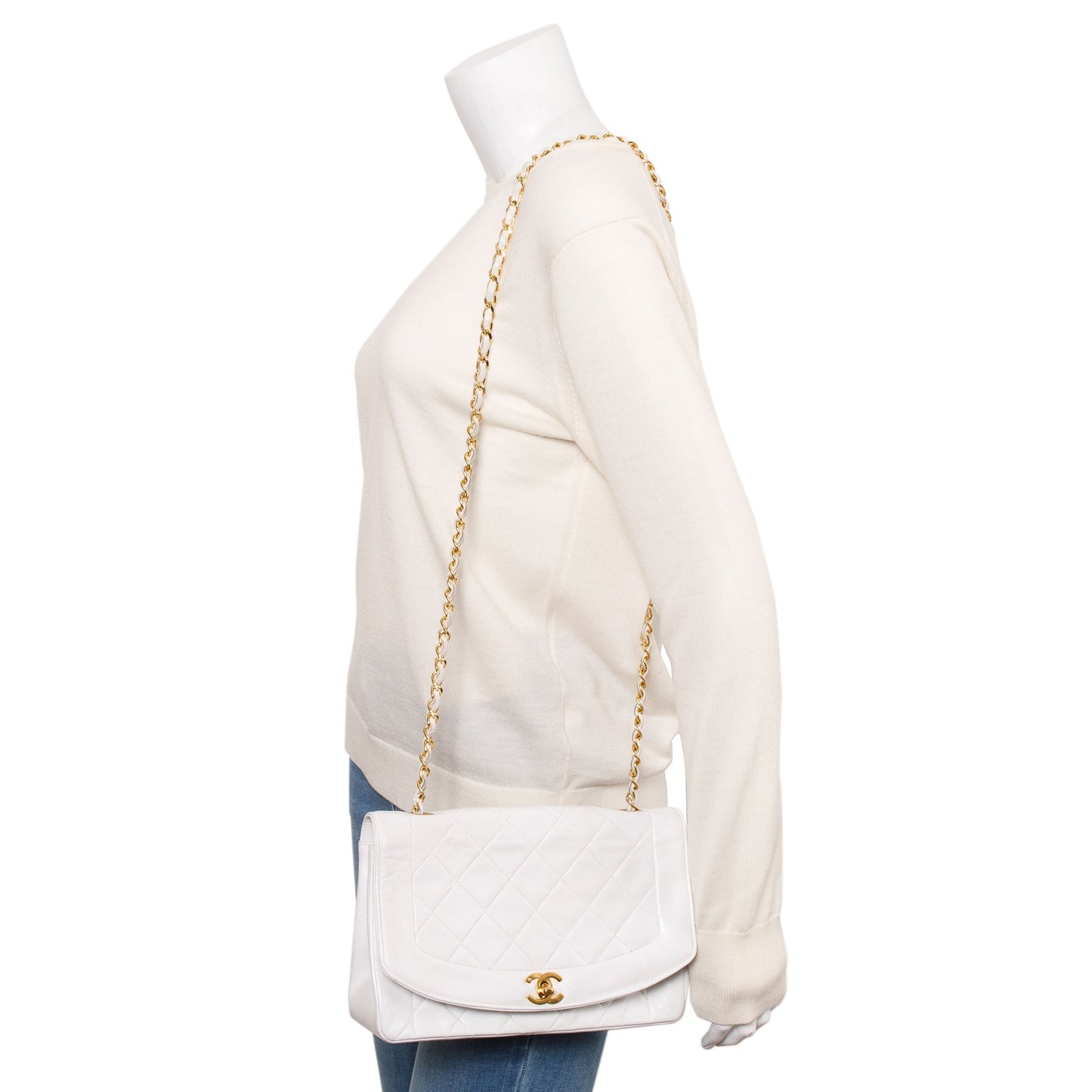 Chanel White Calfskin Leather Medium Diana Flap Bag