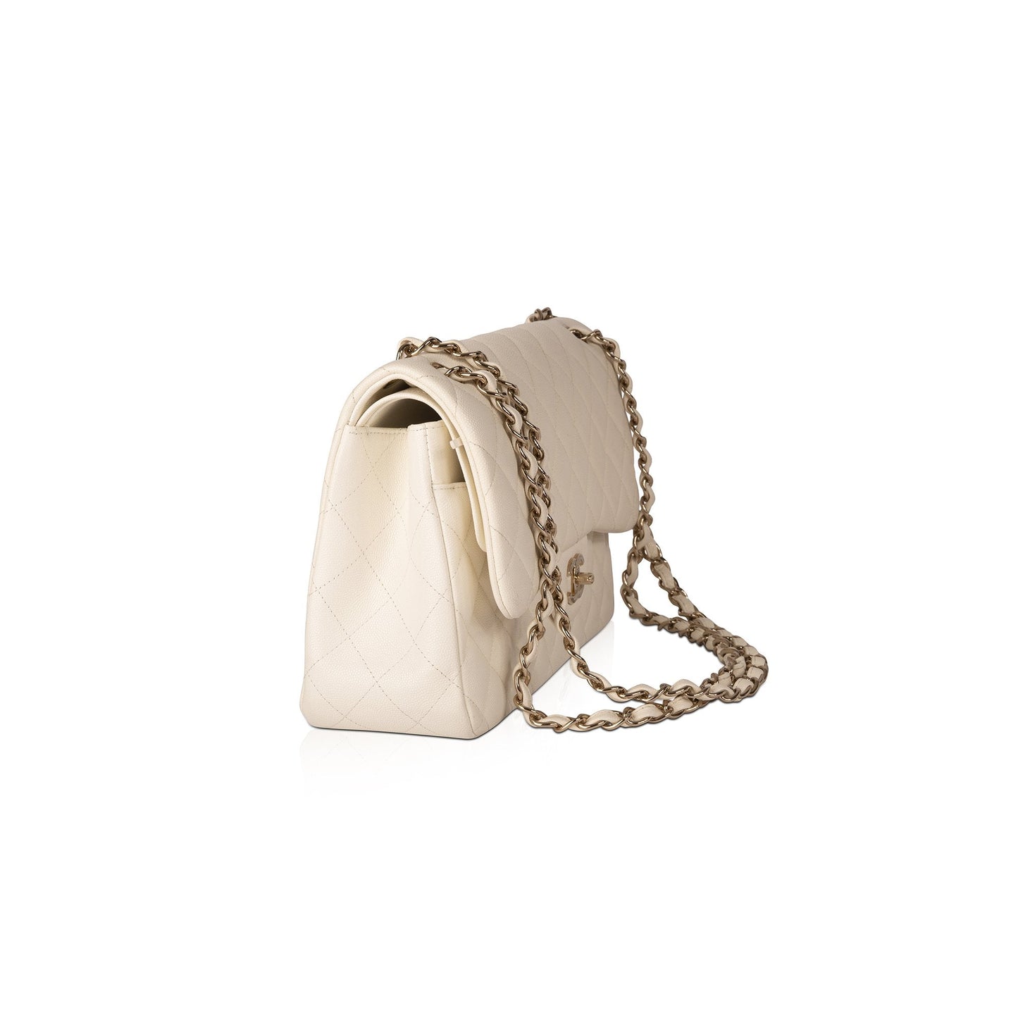 Chanel White Caviar Classic Jumbo Double Flap Bag
