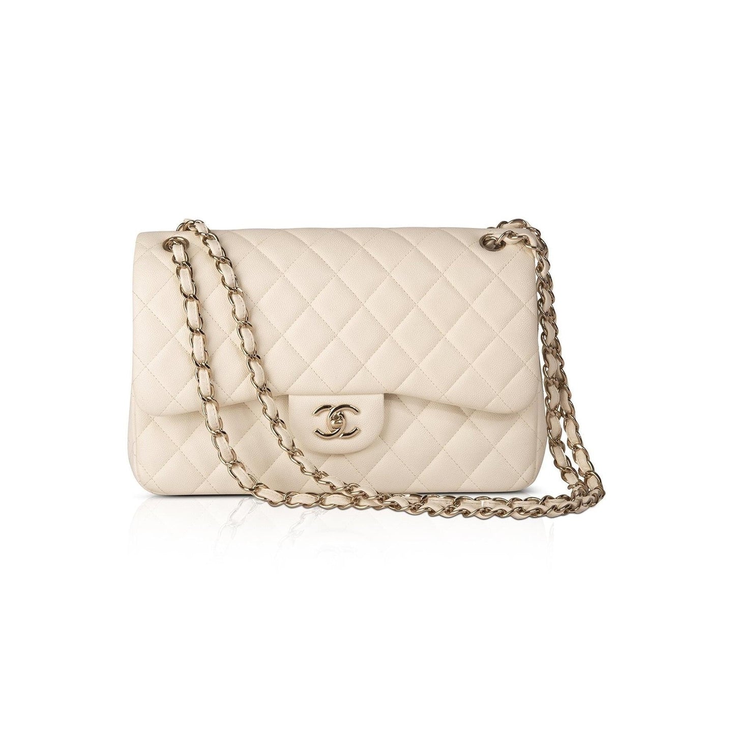 Chanel White Caviar Classic Jumbo Double Flap Bag