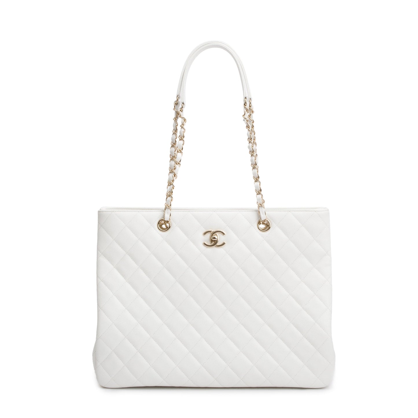 Chanel White Caviar Leather Classic Timeless Large Shopping Tote