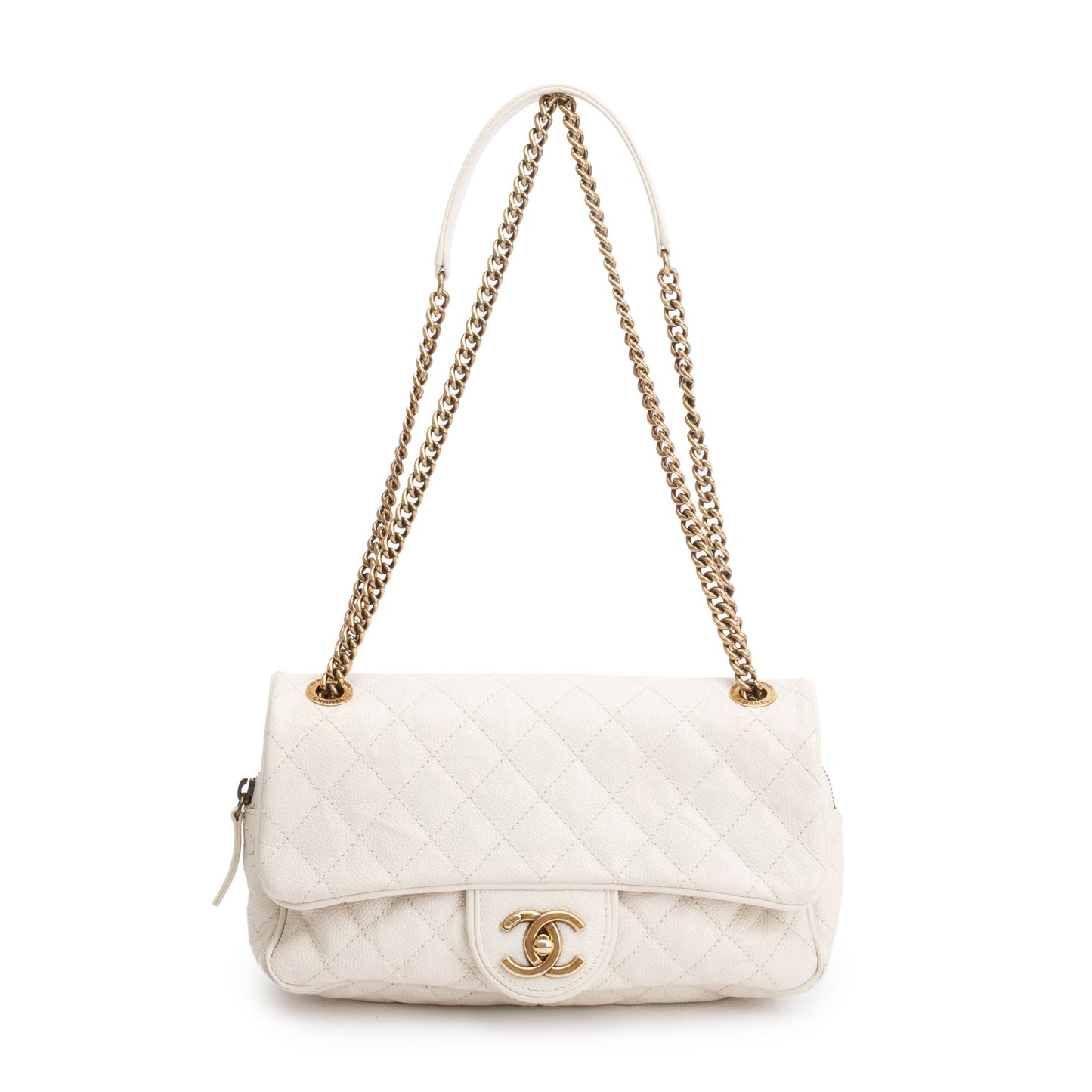 Chanel White Caviar Leather Medium Easy Flap Bag