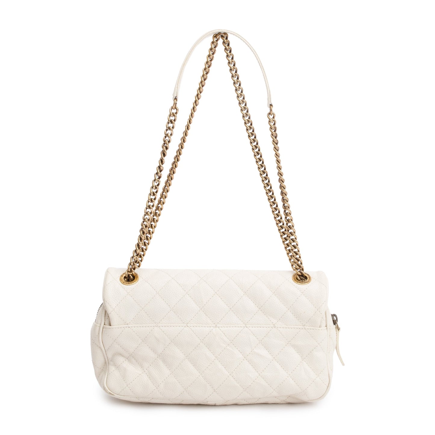 Chanel White Caviar Leather Medium Easy Flap Bag