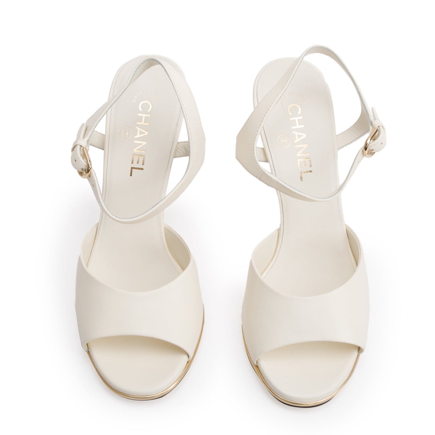Chanel White Leather Lucite CC Wedge Sandals, Size 39.5