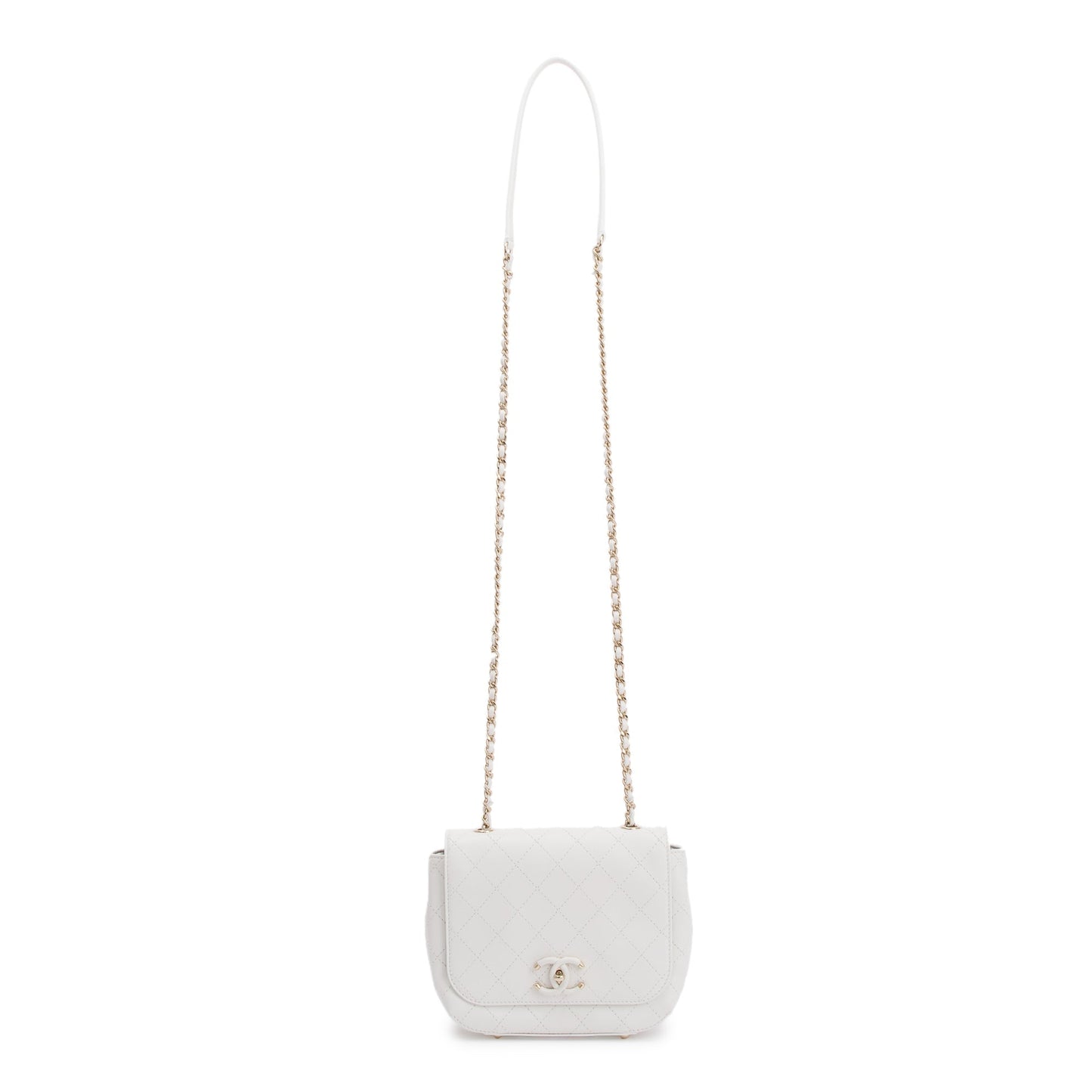 Chanel White Quilted Calfskin Leather CC Flap Crossbody Bag