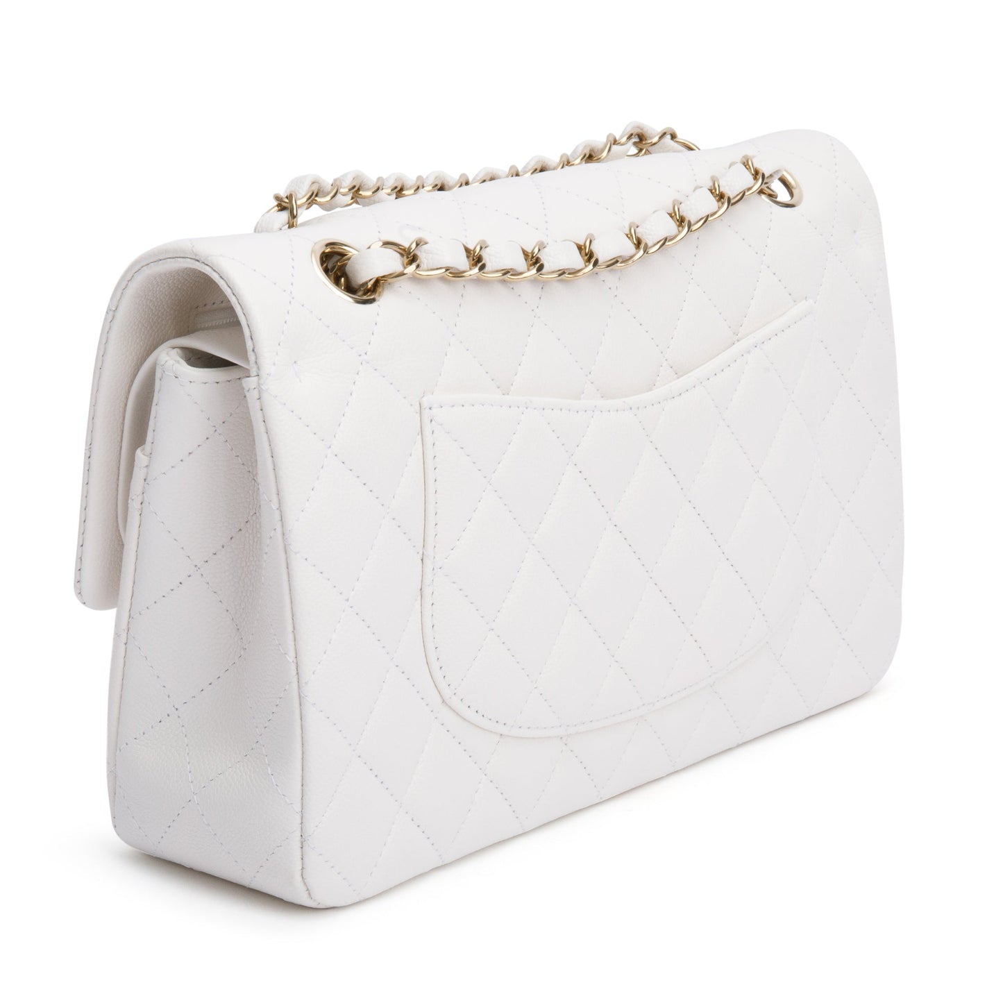 Chanel White Quilted Caviar Leather Classic Medium Double Flap Bag