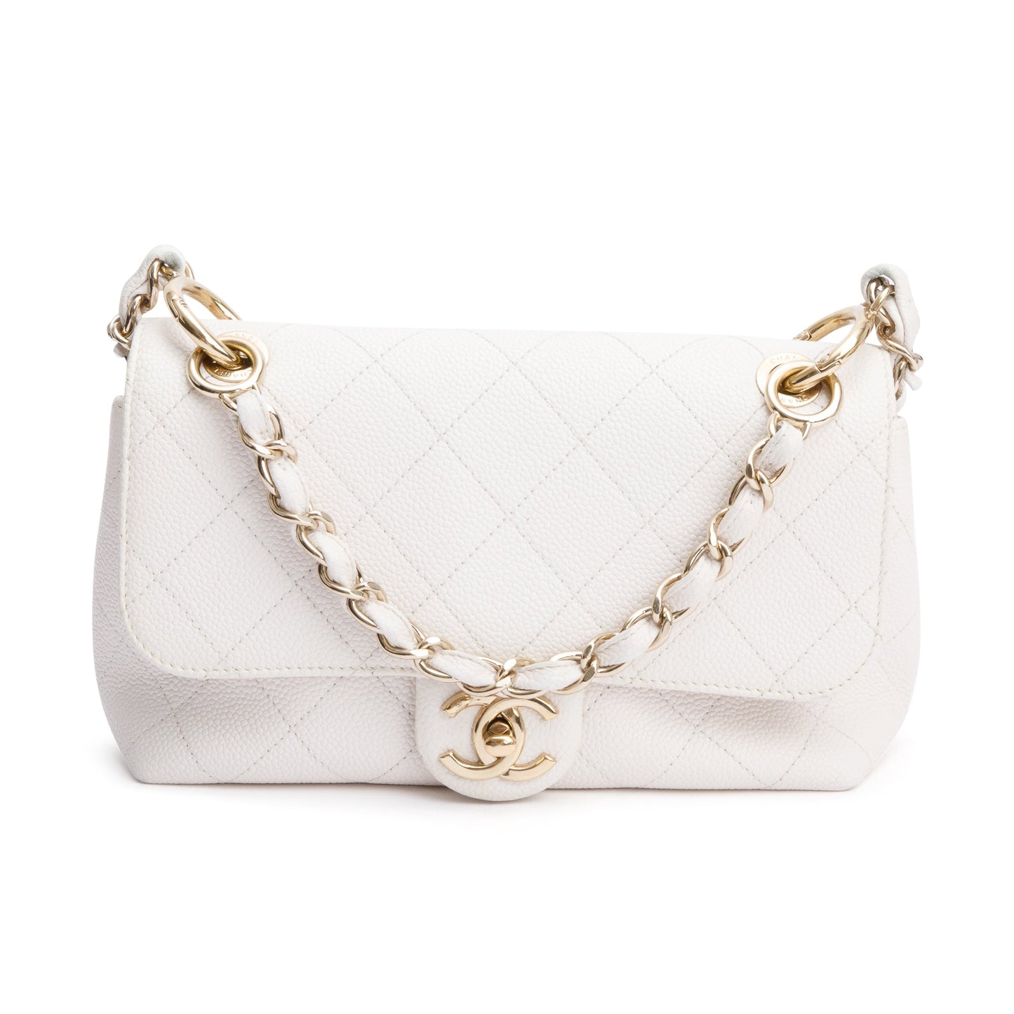Chanel White Quilted Caviar Leather Small City Walk Flap Bag