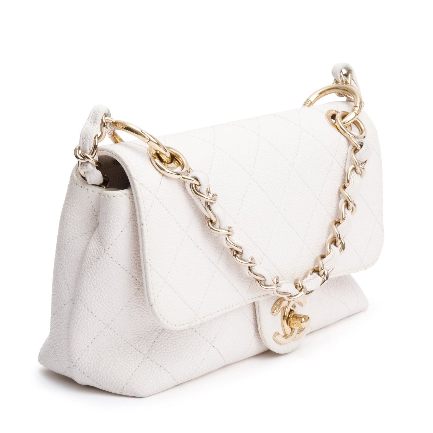Chanel White Quilted Caviar Leather Small City Walk Flap Bag