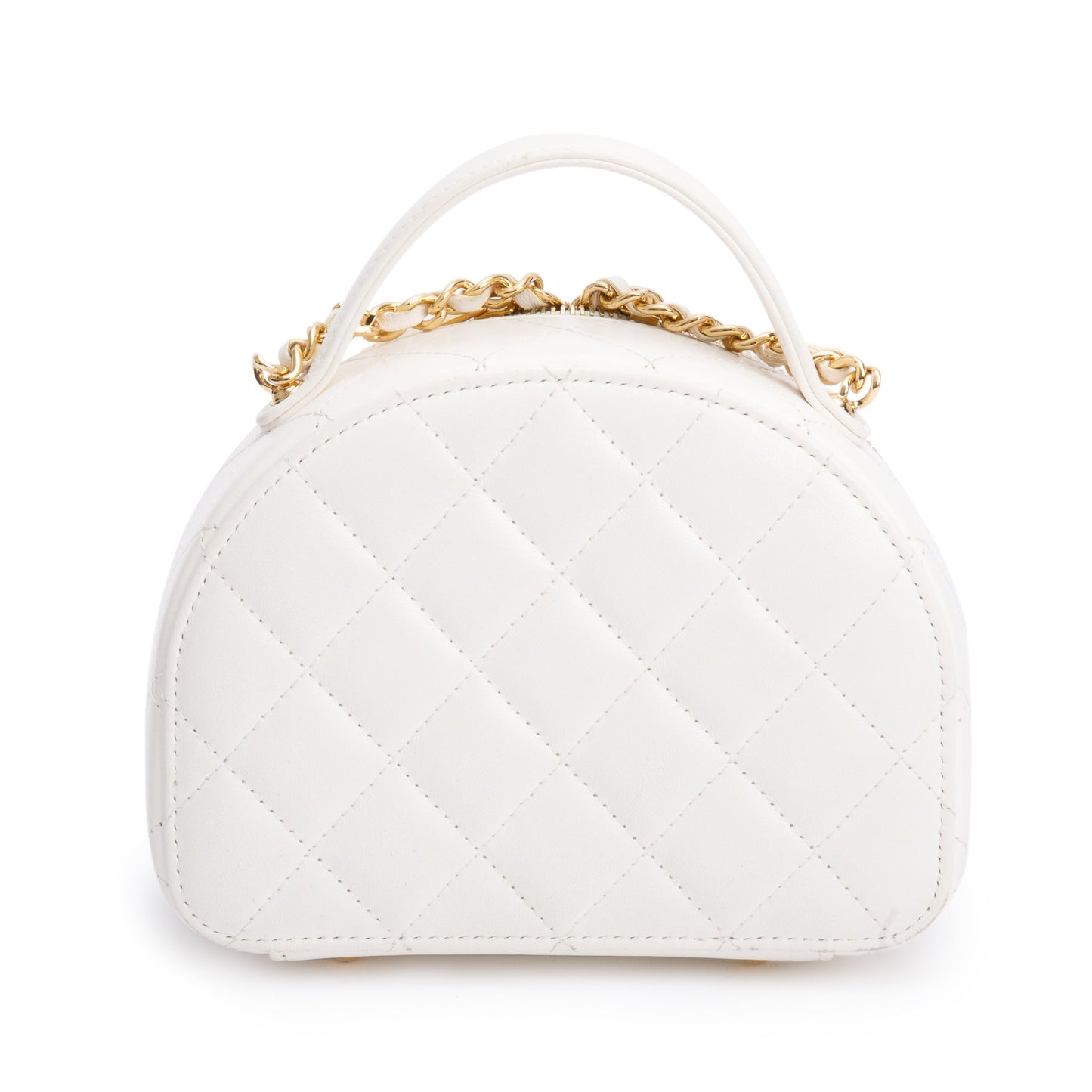 Chanel White Quilted Lambskin Leather Small Chic Riviera Top Handle Vanity Case