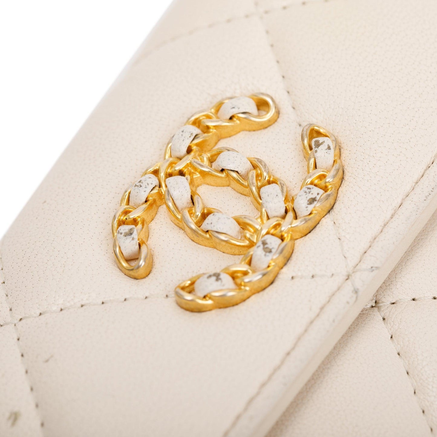 Chanel White Quilted Leather Small 19 Flap Wallet
