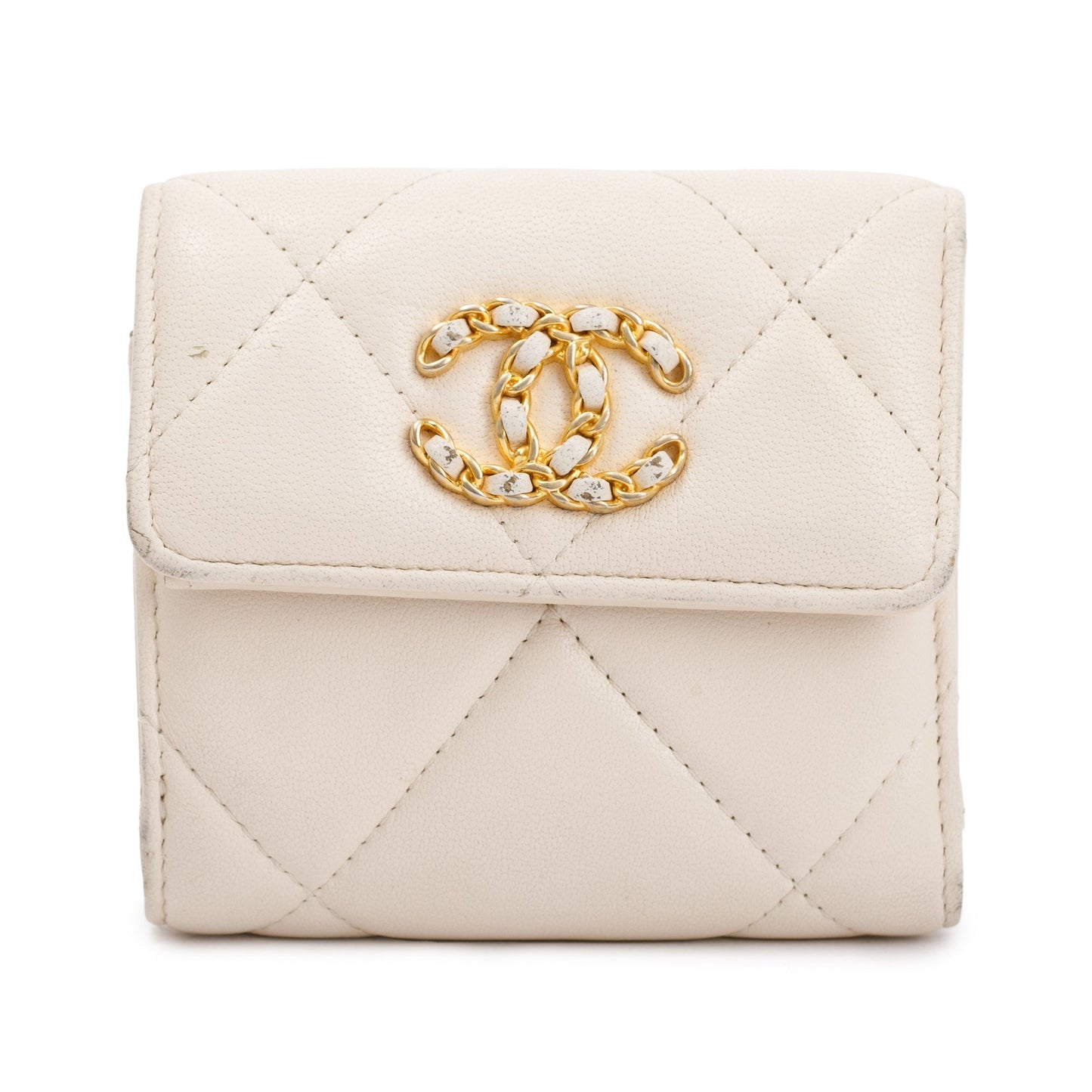 Chanel White Quilted Leather Small 19 Flap Wallet