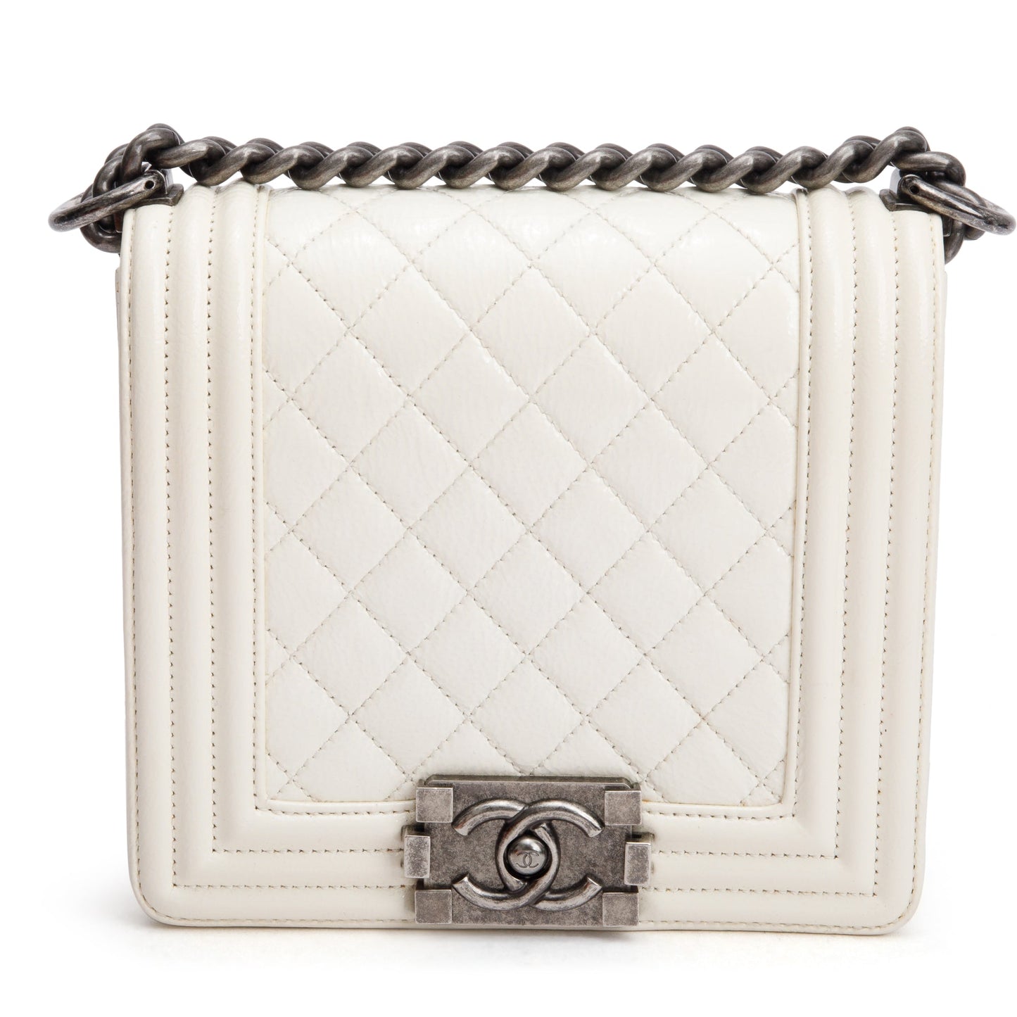 Chanel White Quilted Leather Small Gentle Boy Bag