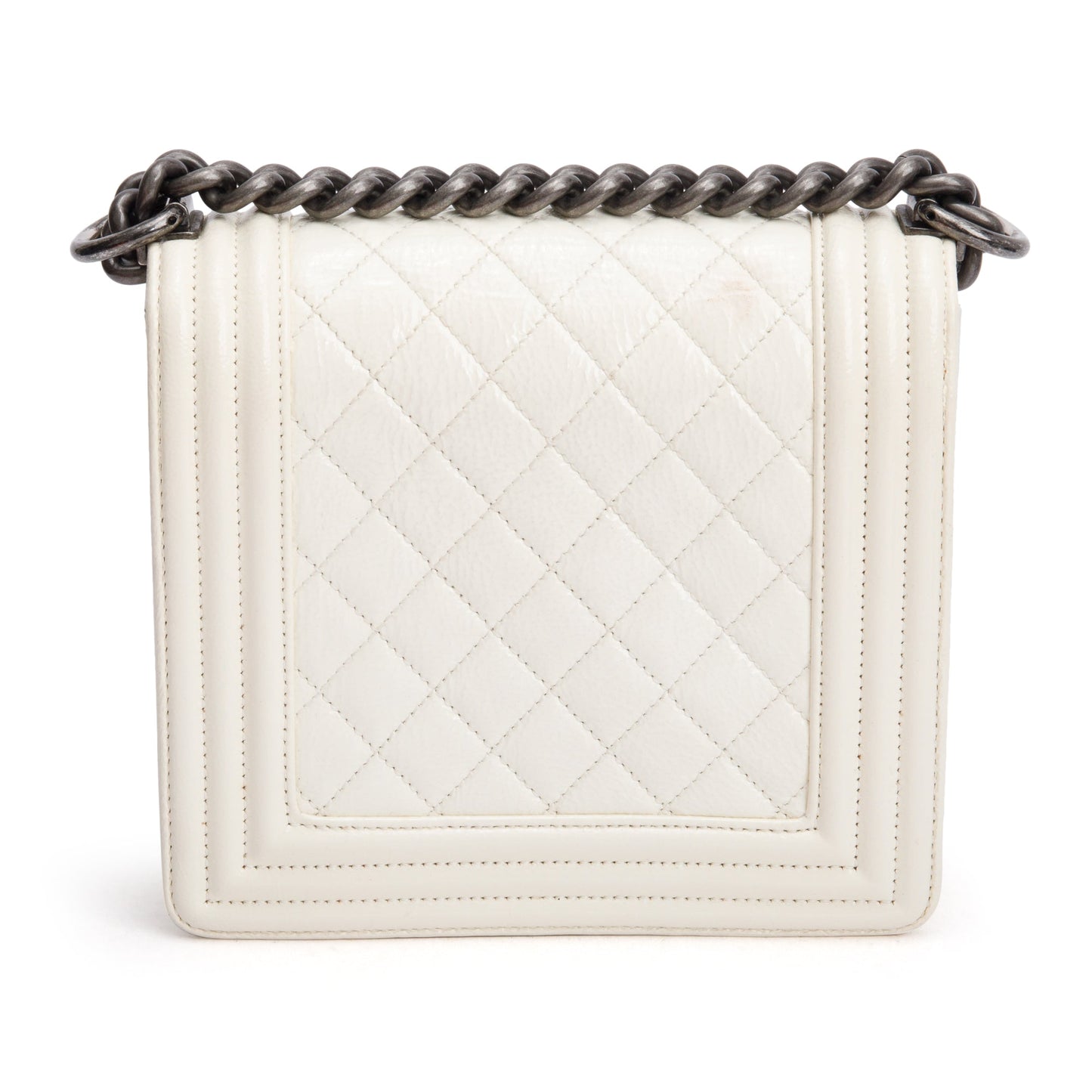 Chanel White Quilted Leather Small Gentle Boy Bag