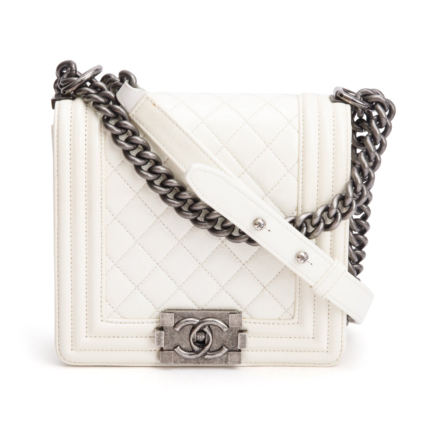 Chanel White Quilted Leather Small Gentle Boy Bag