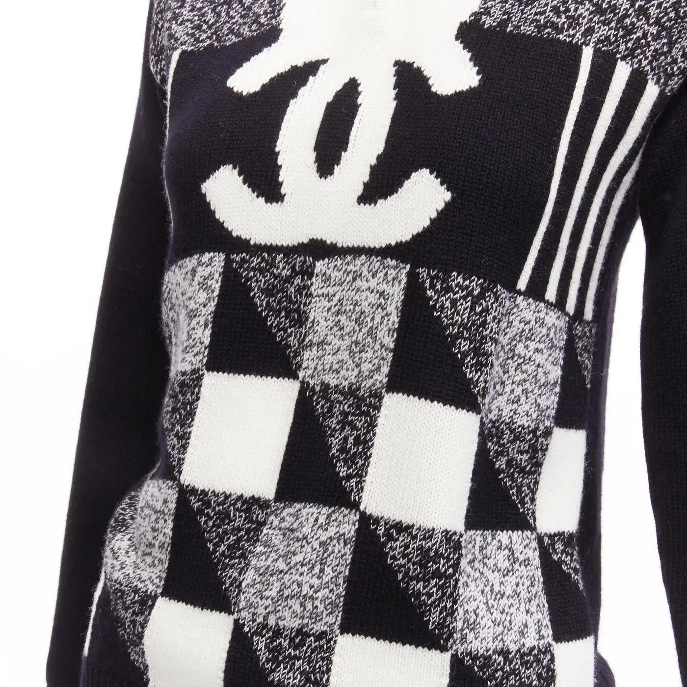 CHANEL CC COLORBLOCK QUARTER ZIP CASHMERE SWEATER