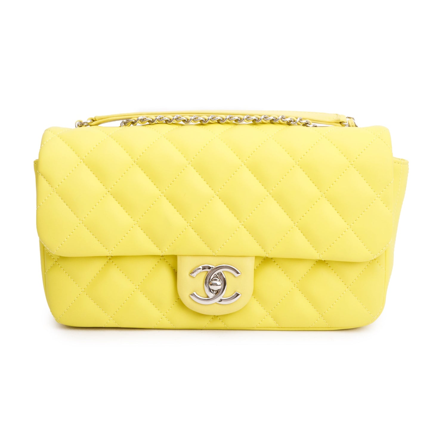 Chanel Yellow Quilted Lambskin Leather Medium Rain Flap Bag