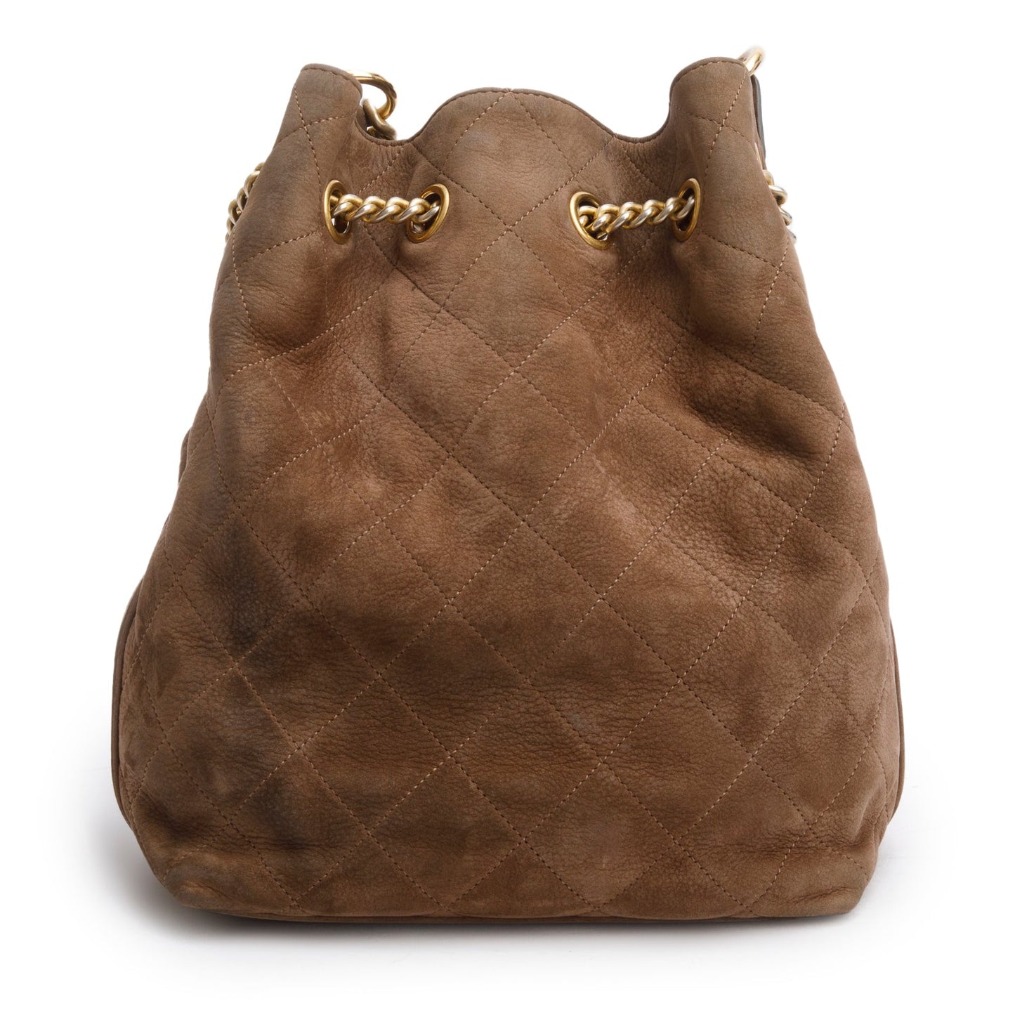 Chanel Brown Suede Quilted On My Shoulder Drawstring Bag