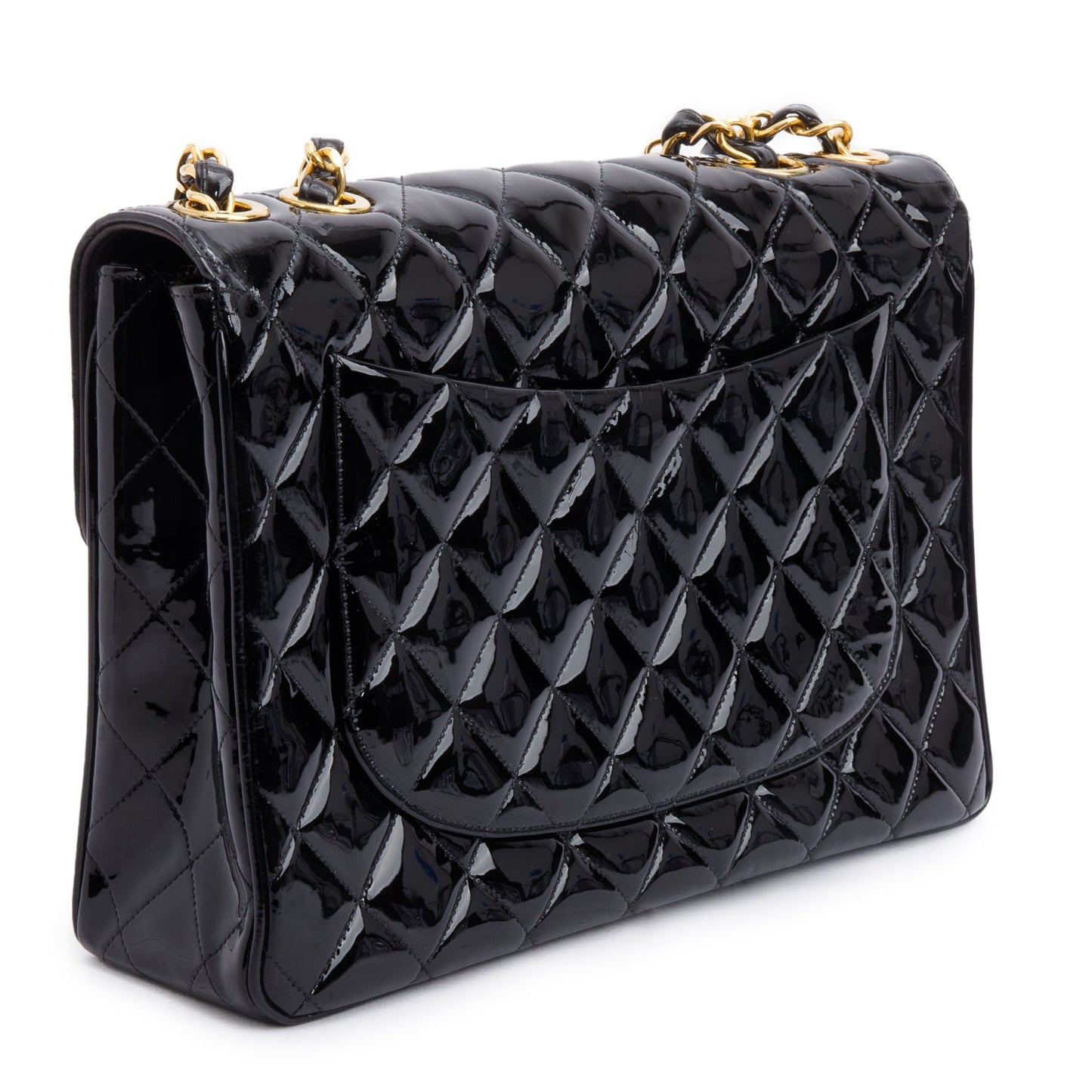 Chanel Black Patent Leather Vintage Jumbo XL Maxi Single Flap Bag