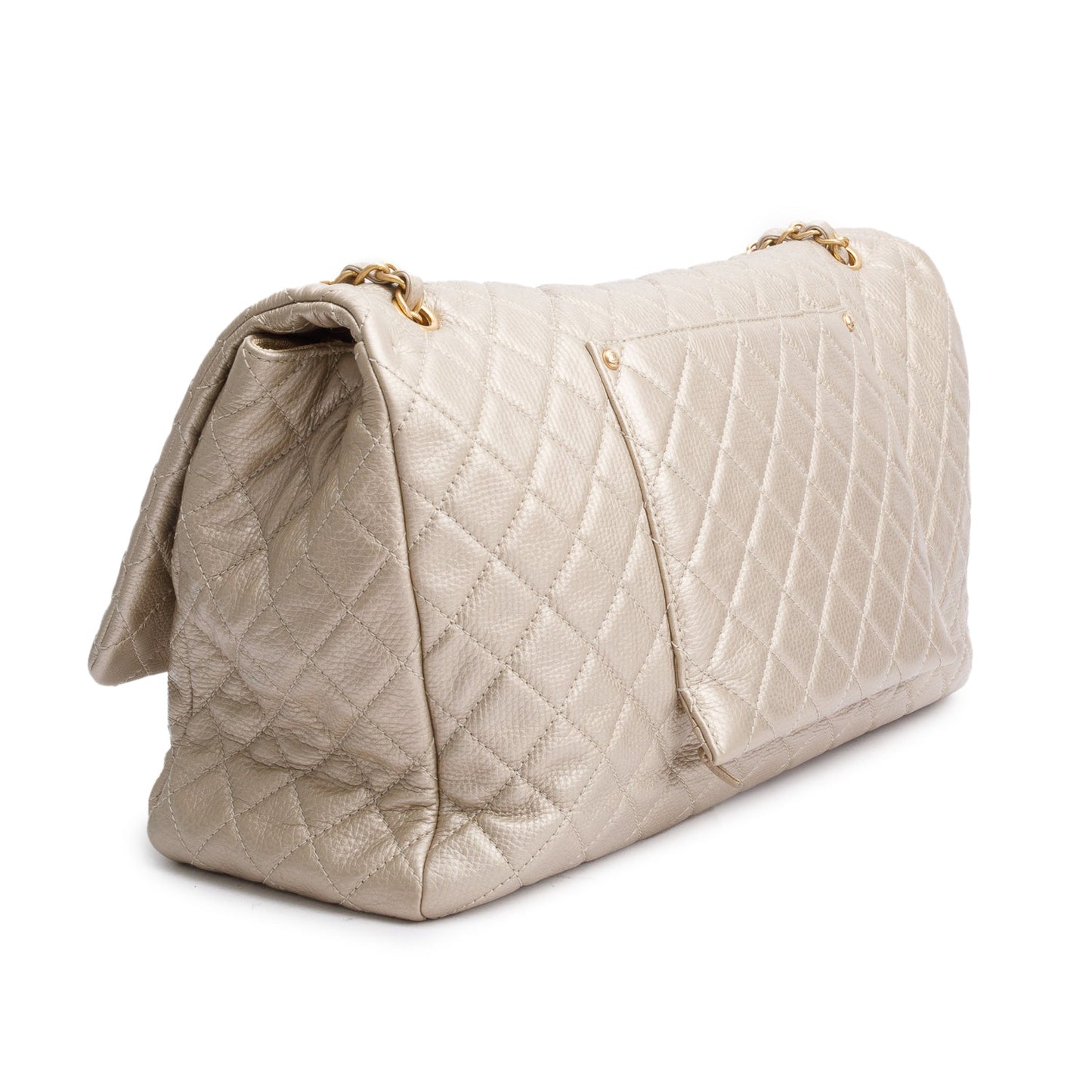 Chanel Metallic Gold Quilted Calfskin Leather XXL Airline Travel Flap Bag