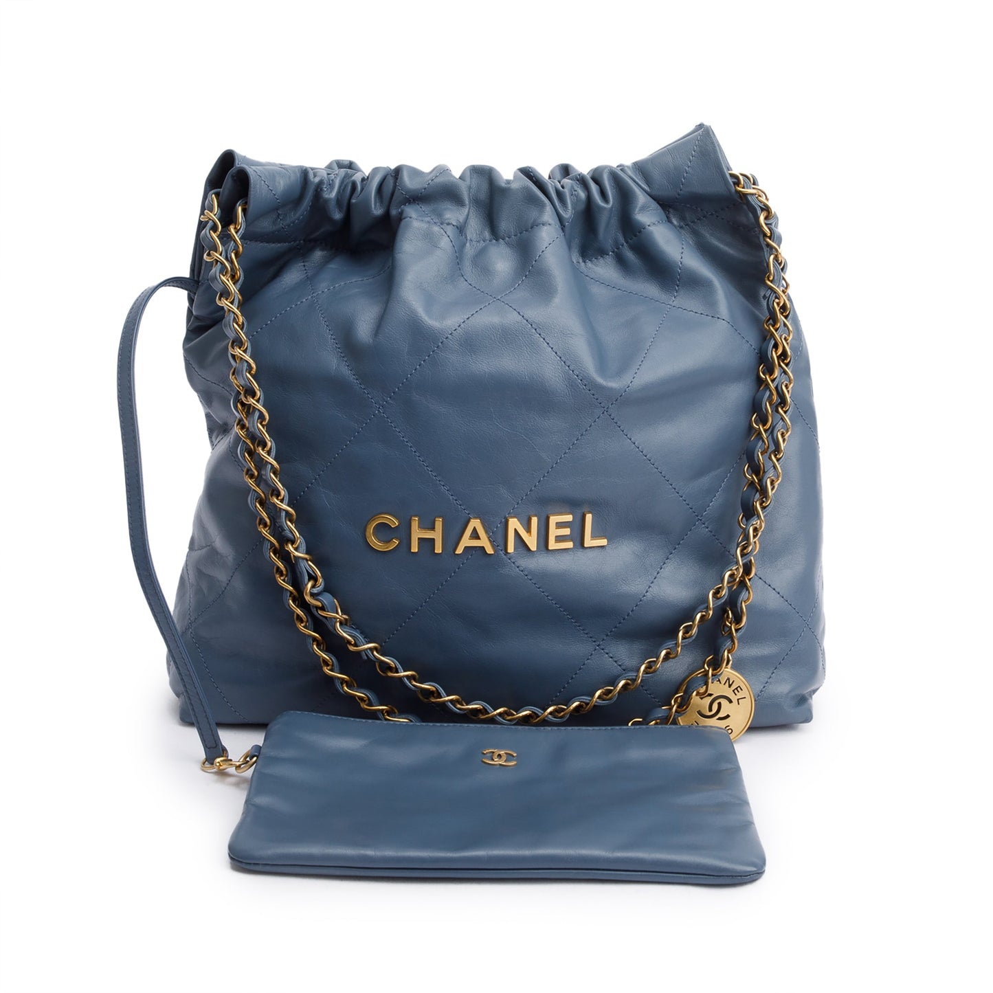 Chanel Blue Shiny Calfskin Leather Small Chanel 22 Hobo