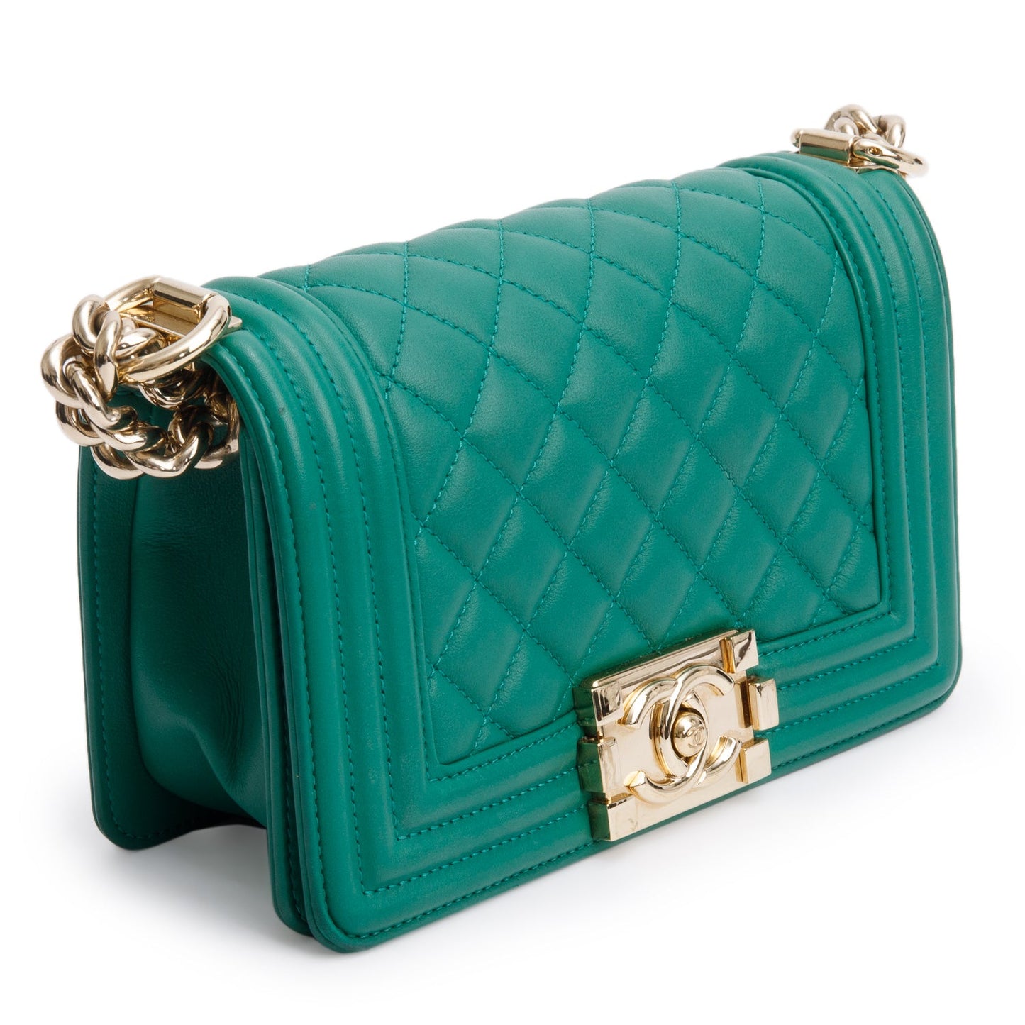 Chanel Green Quilted Lambskin Leather Small Boy Bag