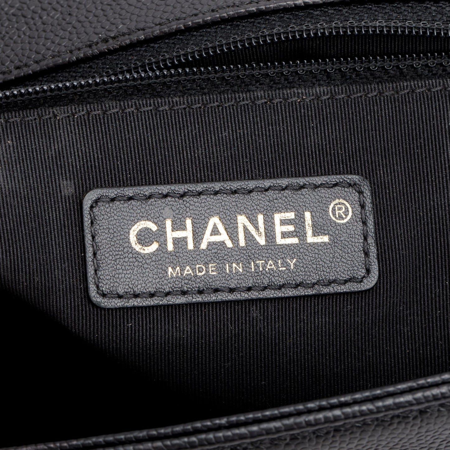 Chanel Black Chevron Quilted Caviar Large Boy Bag