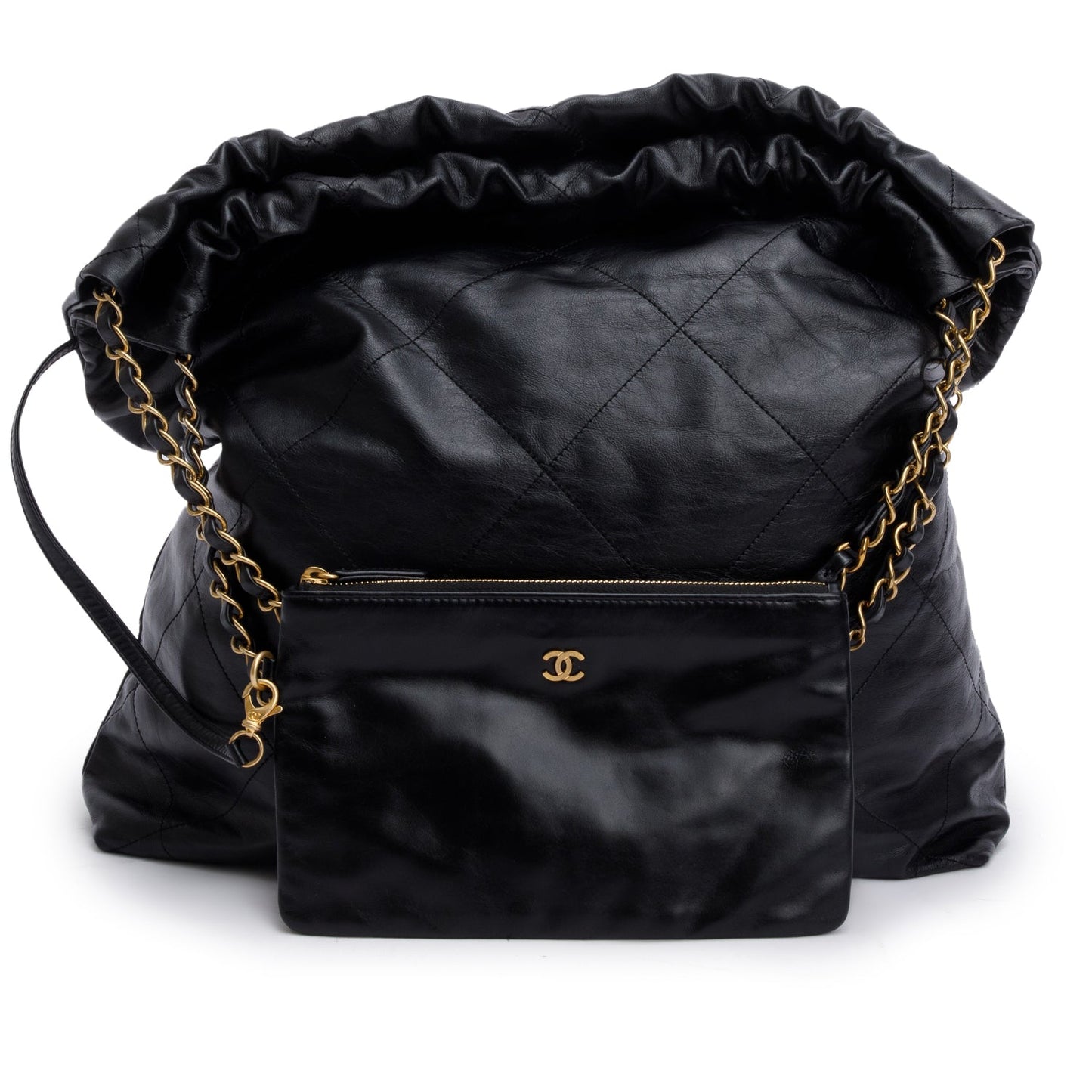 Chanel Black Shiny Calfskin Leather Chanel 22 Hobo