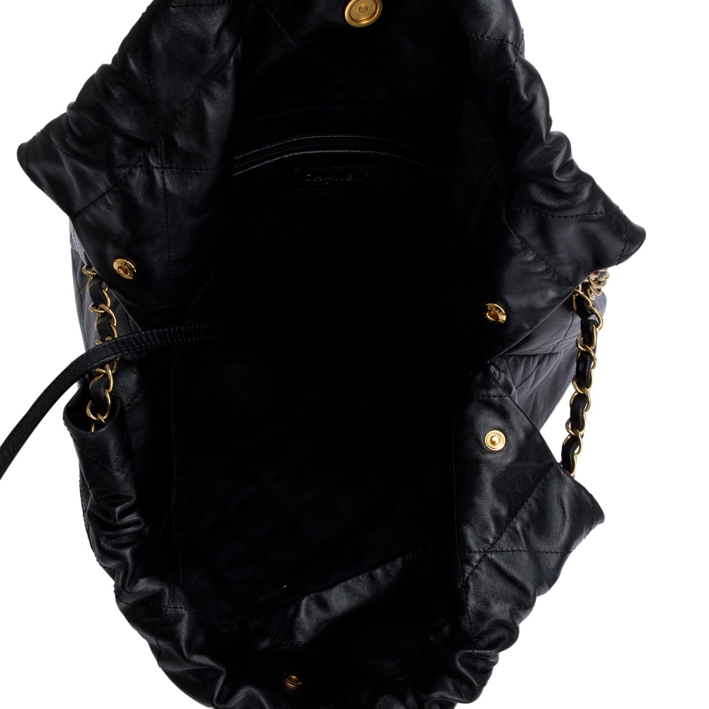 Chanel Black Shiny Calfskin Leather Chanel 22 Hobo