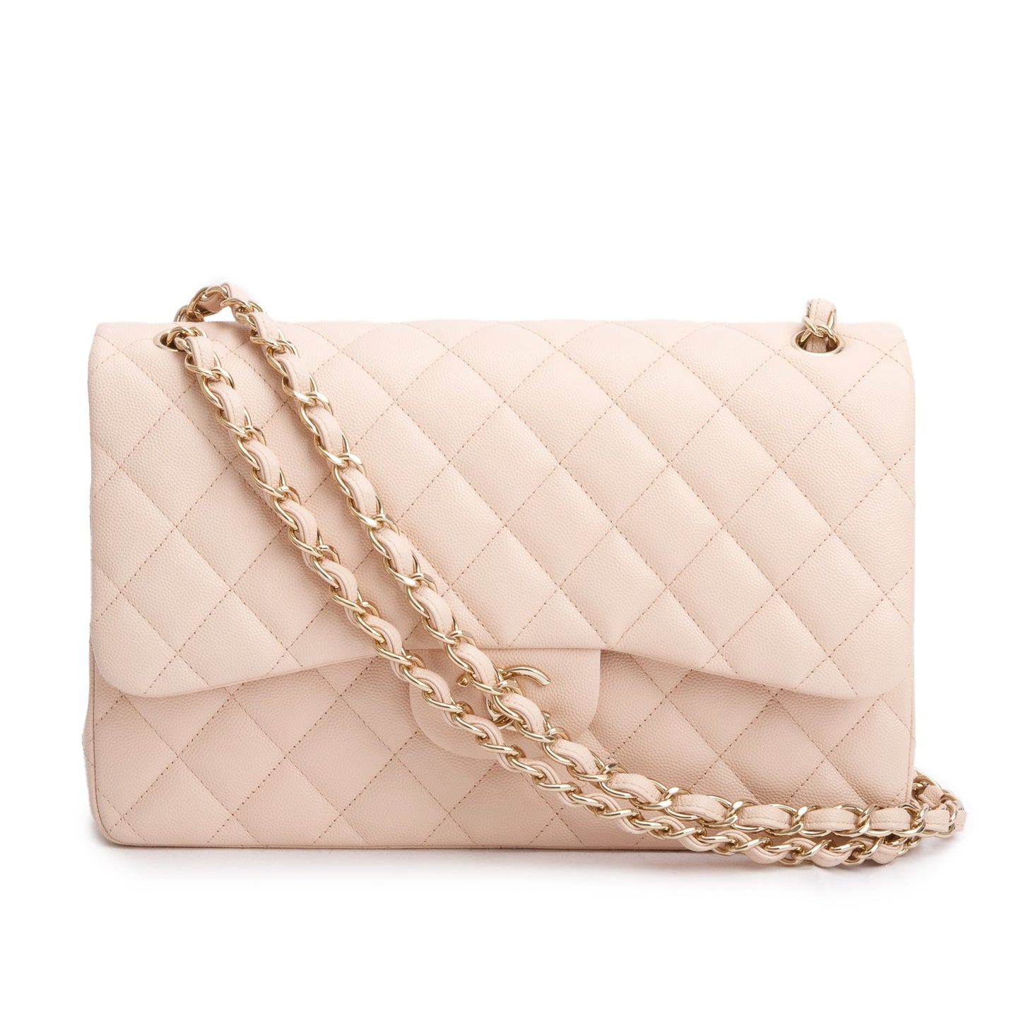 Chanel Pink Quilted Caviar Leather Classic Jumbo Double Flap Bag