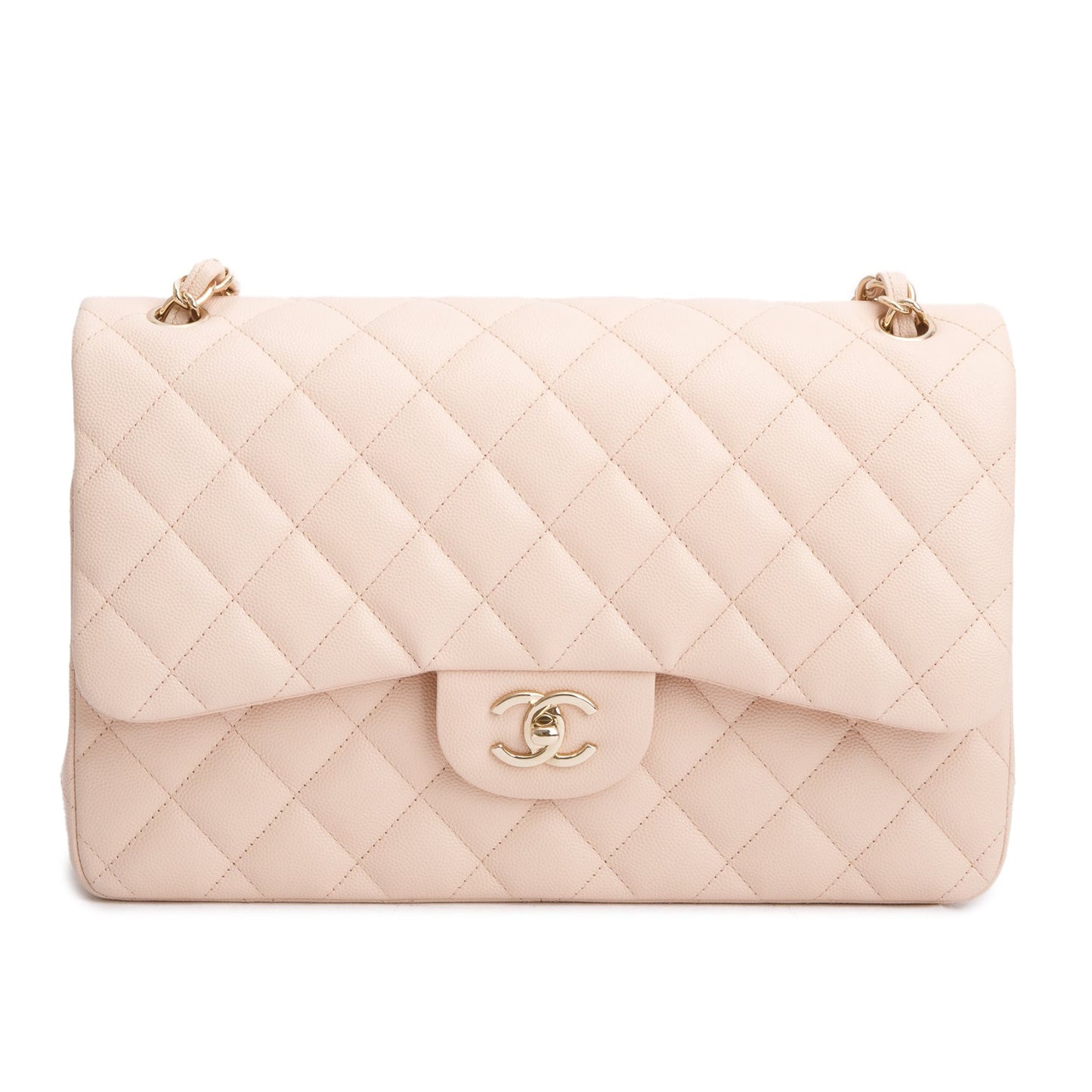 Chanel Pink Quilted Caviar Leather Classic Jumbo Double Flap Bag