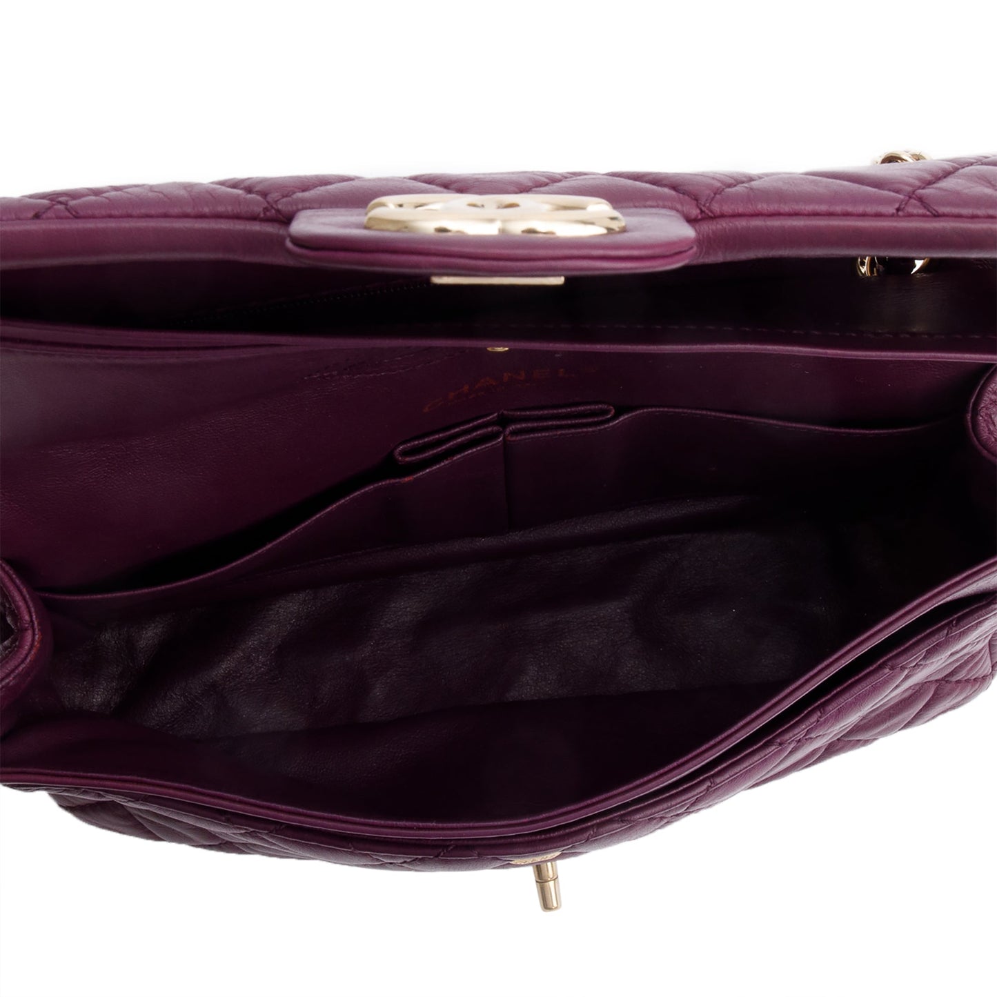 Chanel Purple Quilted Calfskin Leather Classic Medium Double Flap Bag