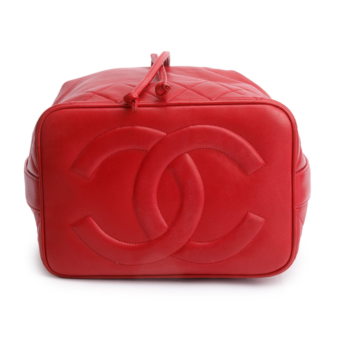 Chanel Red Lambskin Leather Quilted CC Bucket Bag