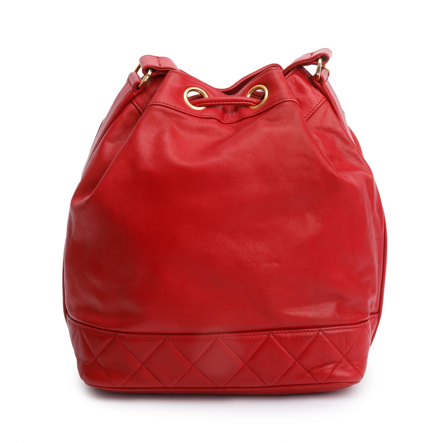 Chanel Red Lambskin Leather Quilted CC Bucket Bag