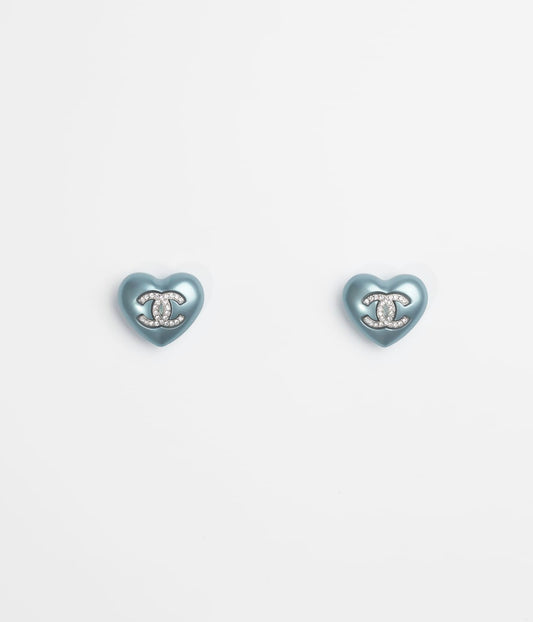 Chanel Resin Pearly Blue and Crystal Earrings