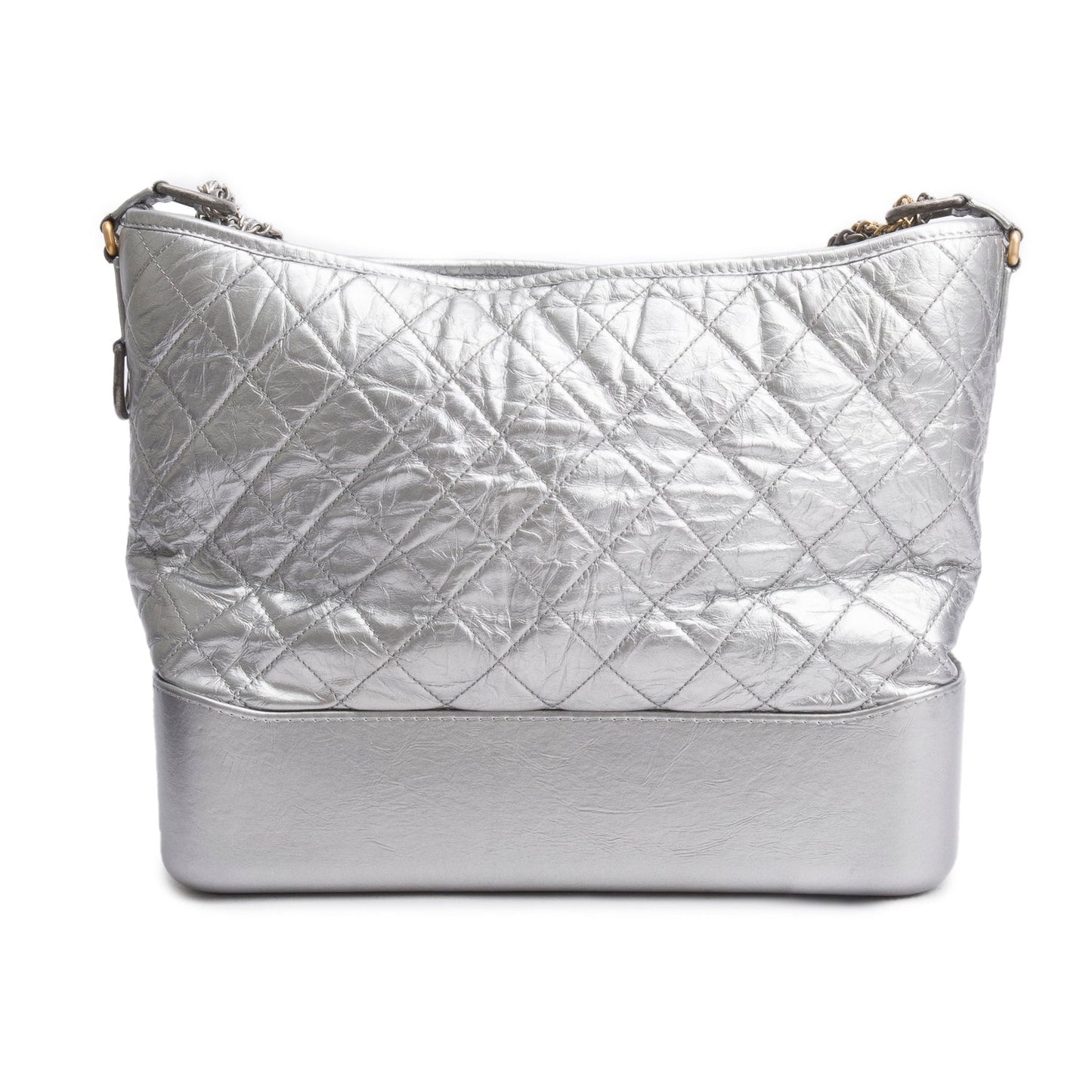 Chanel Metallic Silver Aged Calfskin Quilted Medium Gabrielle Hobo
