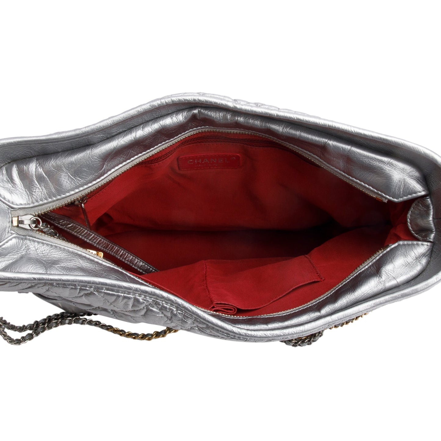 Chanel Metallic Silver Aged Calfskin Quilted Medium Gabrielle Hobo
