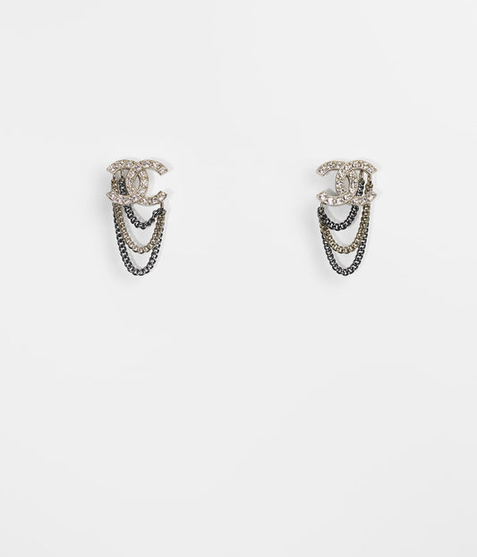 Chanel Silver Ruthenium and Crystal Earrings