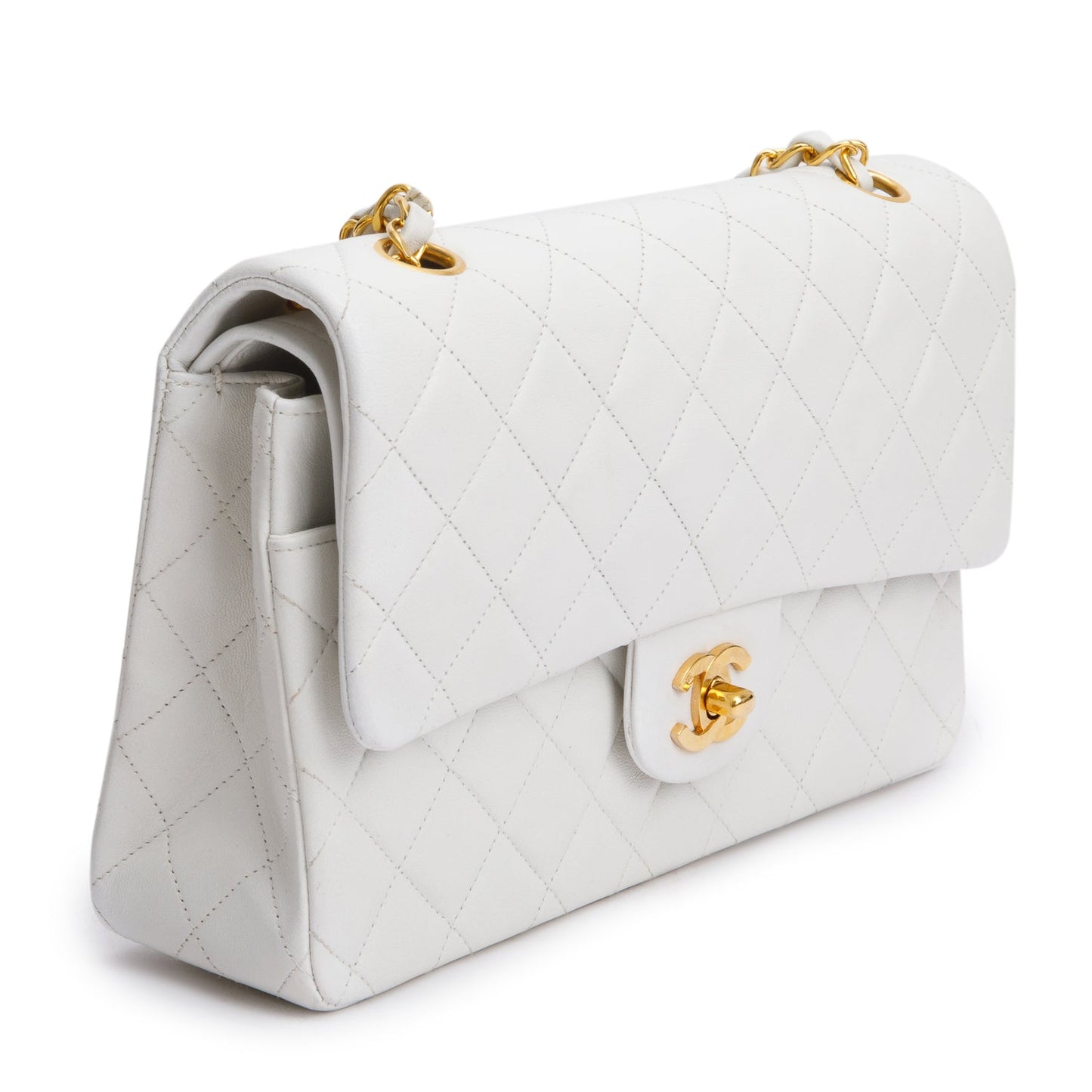 Chanel White Quilted Lambskin Leather Classic Medium Double Flap Bag