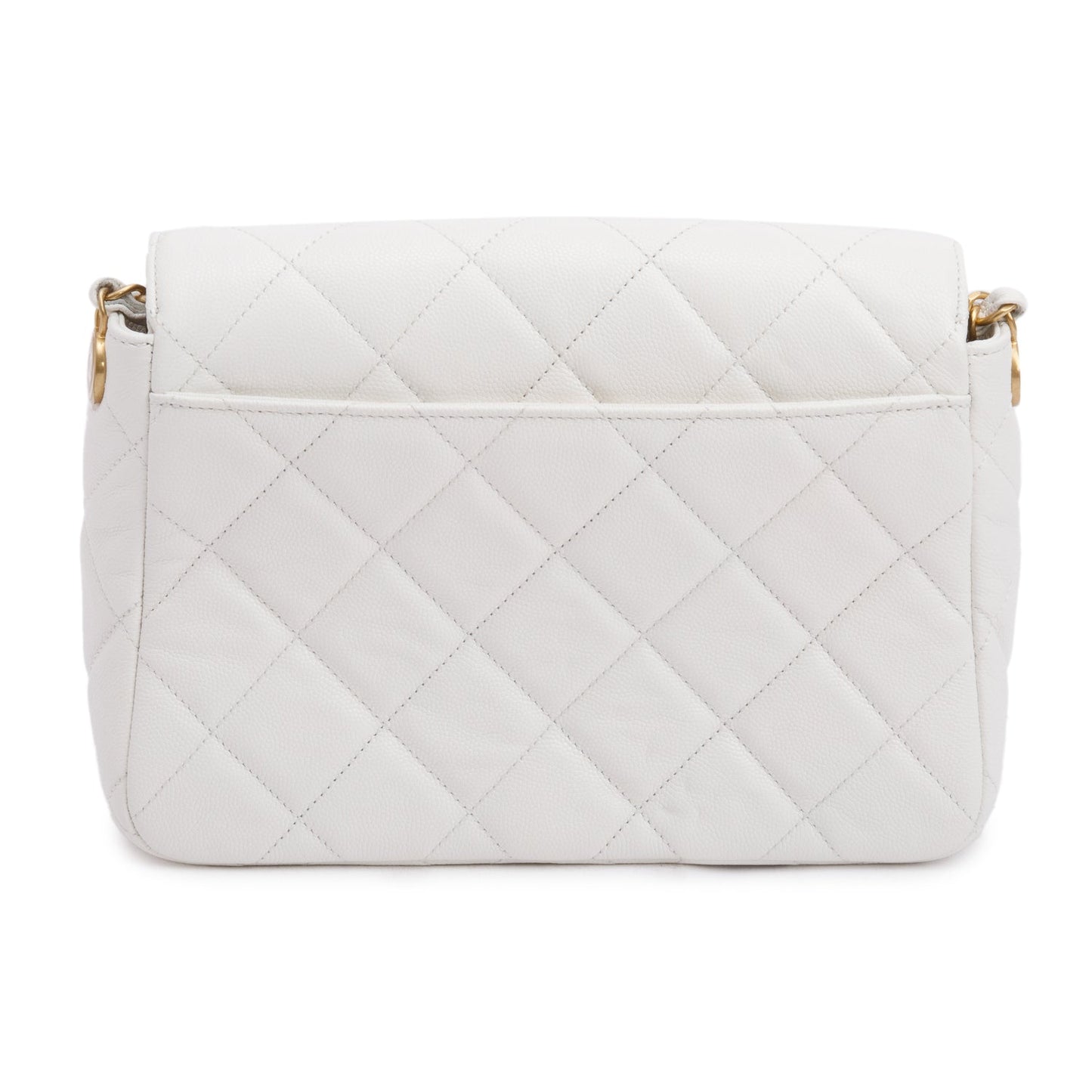 Chanel White Quilted Caviar Leather Small CC Side Note Flap Bag