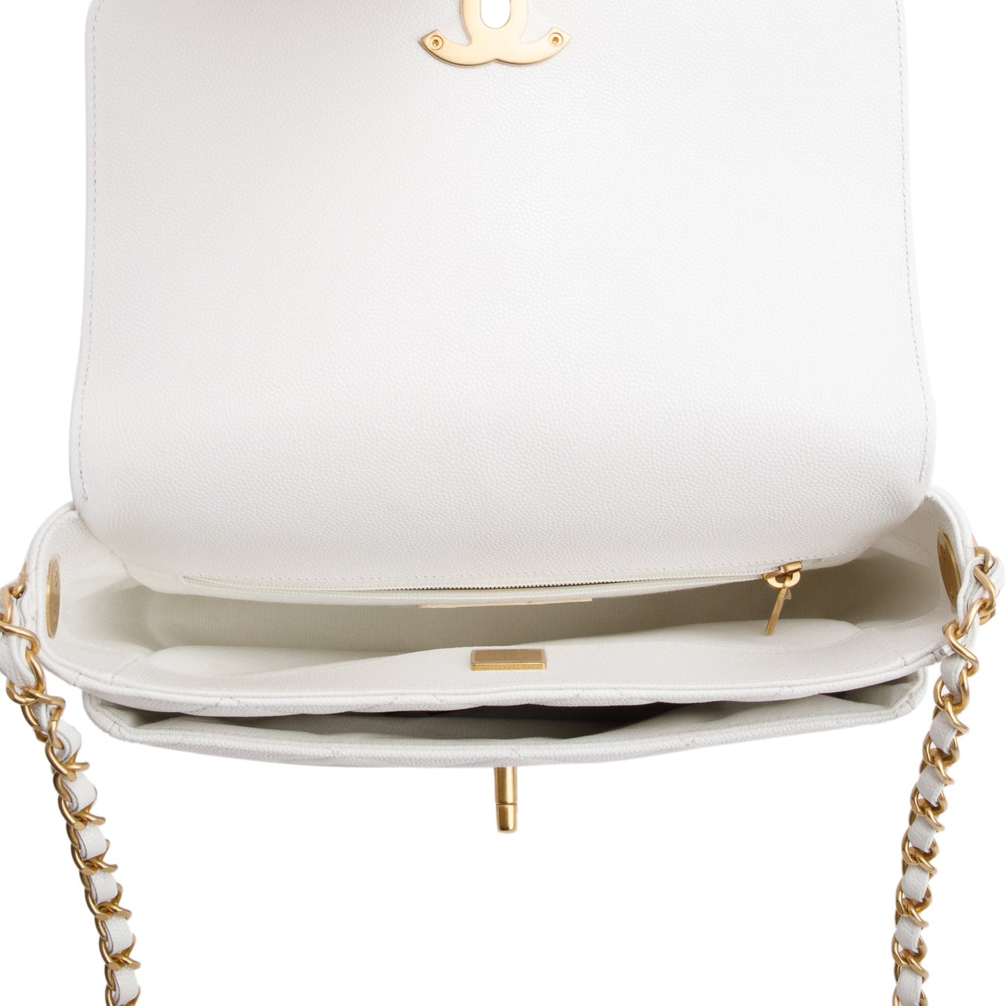 Chanel White Quilted Caviar Leather Small CC Side Note Flap Bag