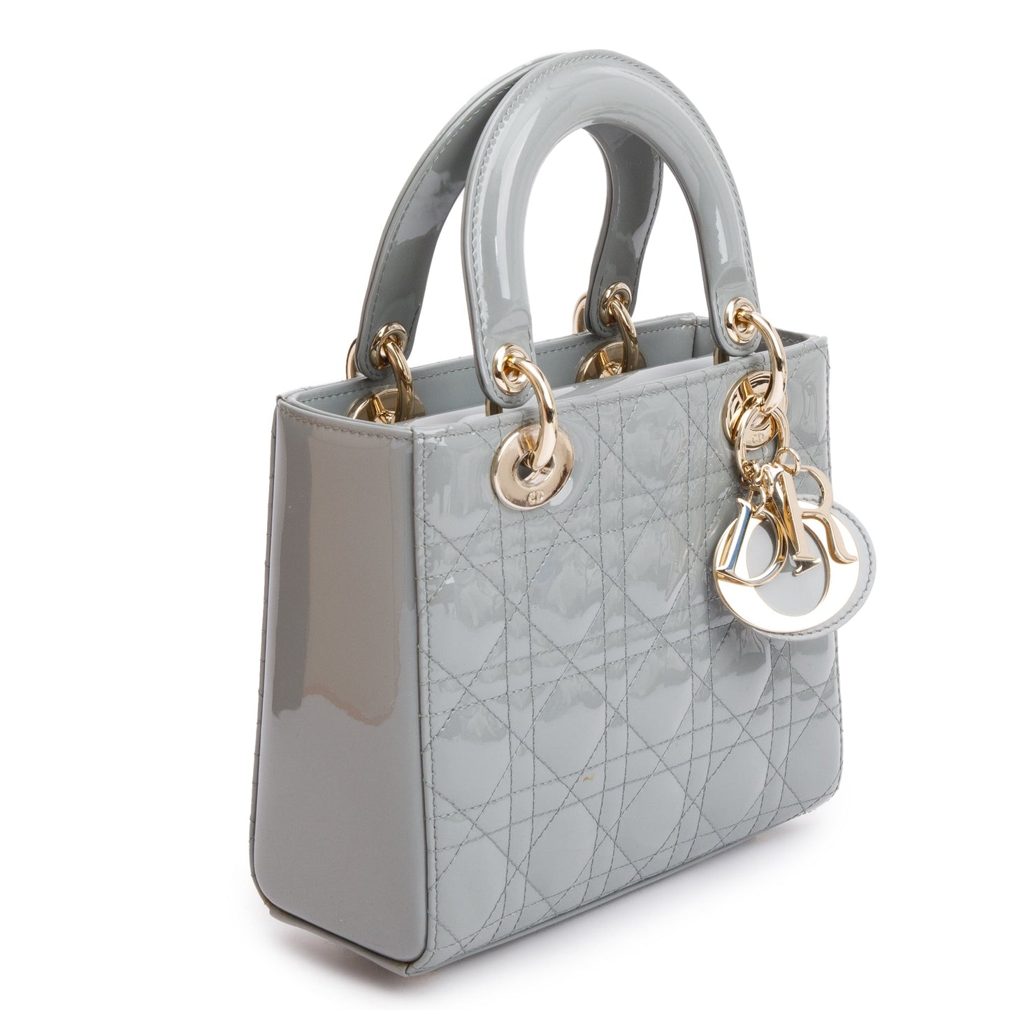 Christian Dior 2020 Grey Patent Cannage Leather Small Lady Dior Bag
