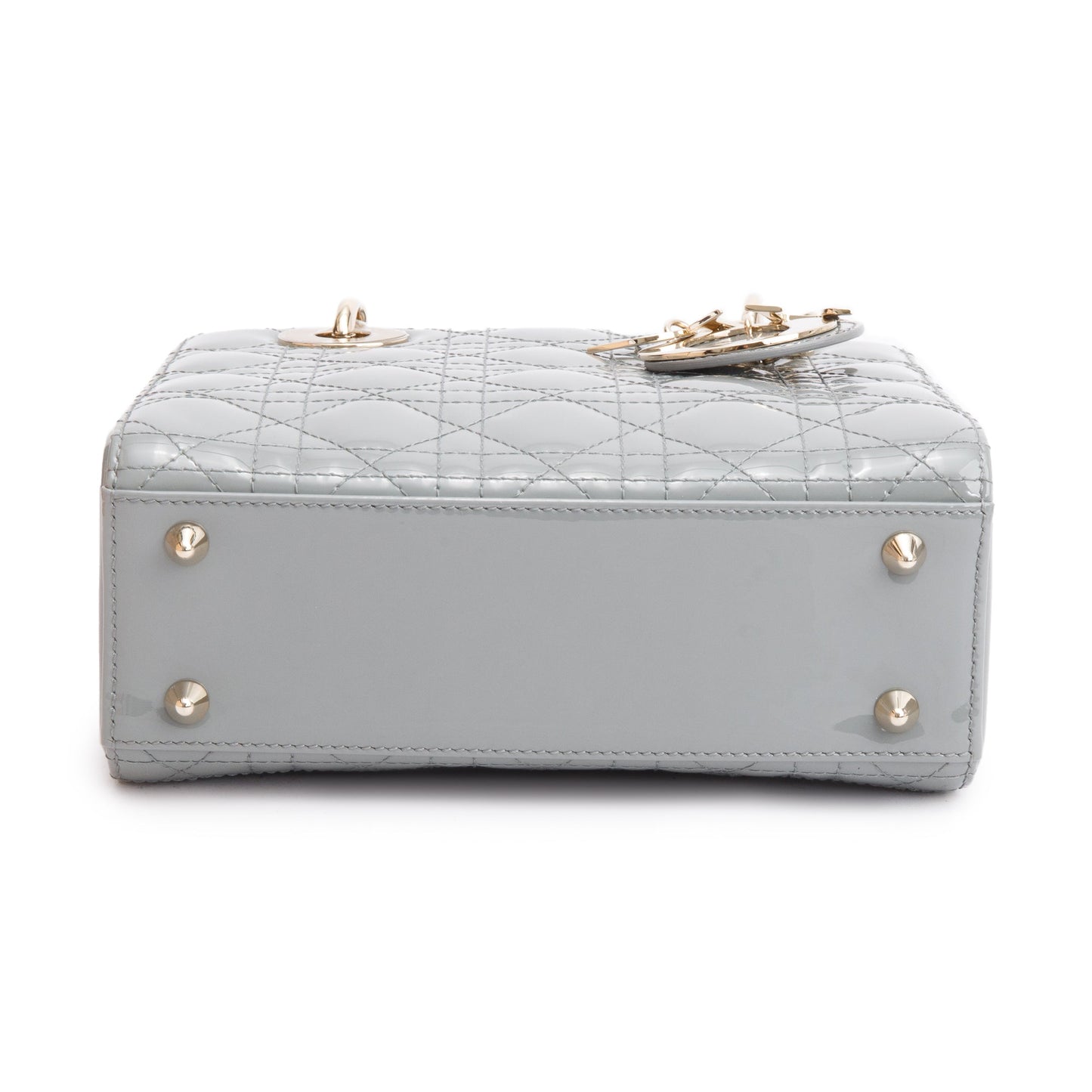 Christian Dior 2020 Grey Patent Cannage Leather Small Lady Dior Bag