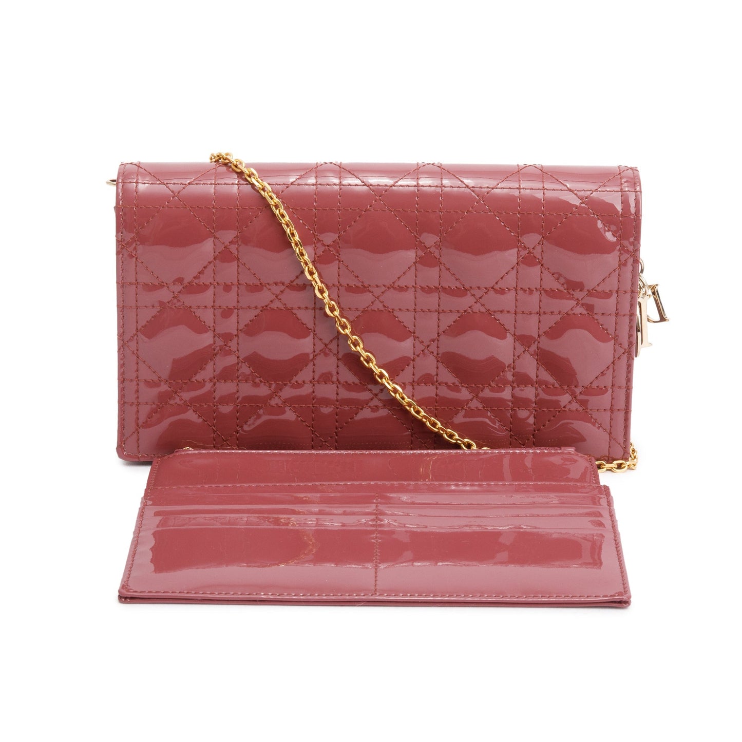 Christian Dior 2020 Pink Cannage Patent Leather Lady Dior Chain Pouch
