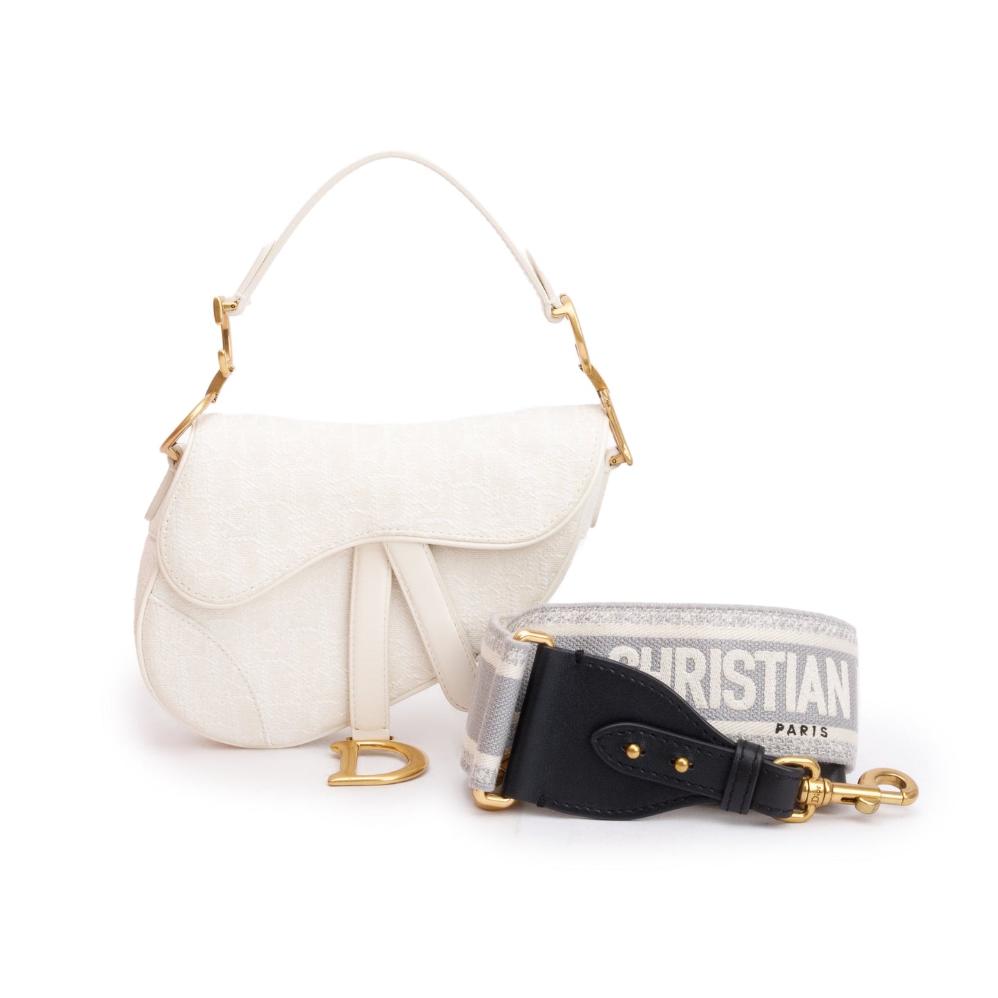 Christian Dior 2020 White Oblique Mini Saddle Bag