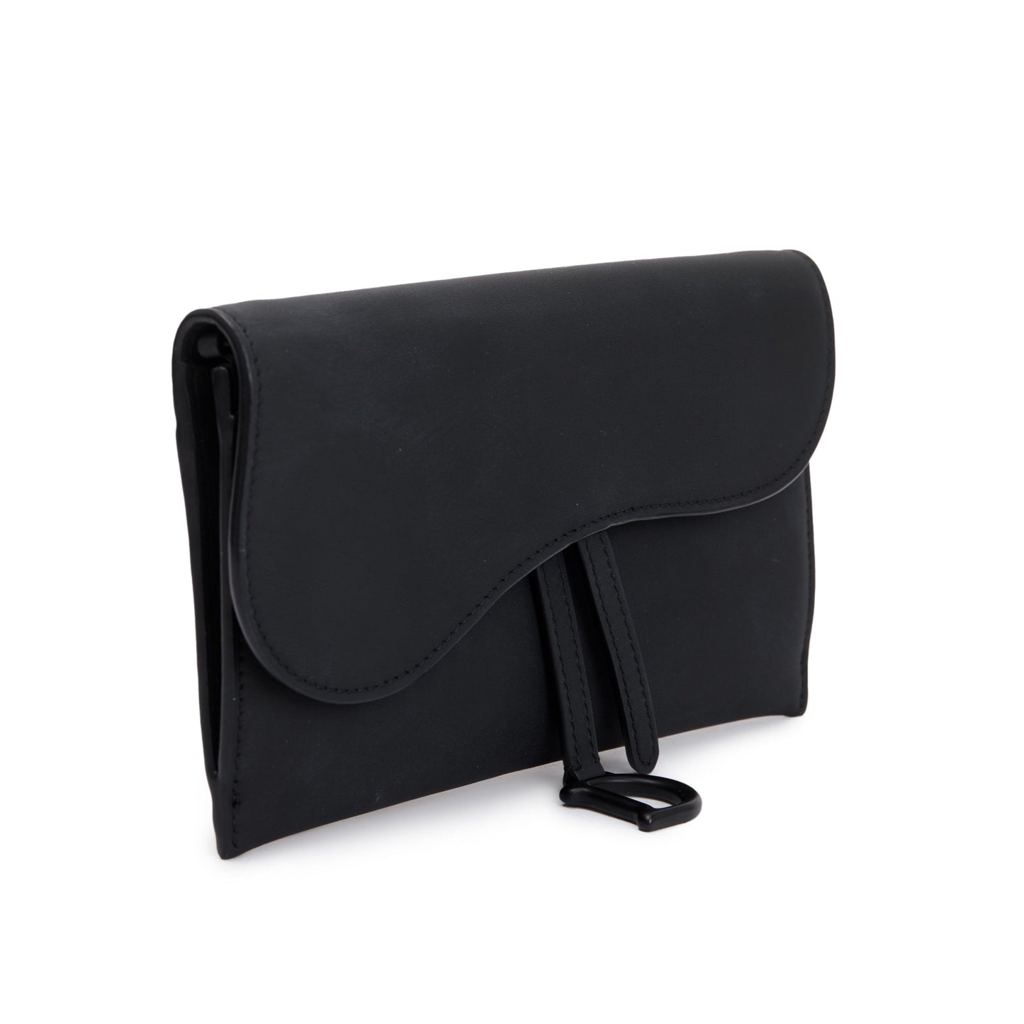 Christian Dior 2021 Black Leather Long Saddle Wallet With Chain