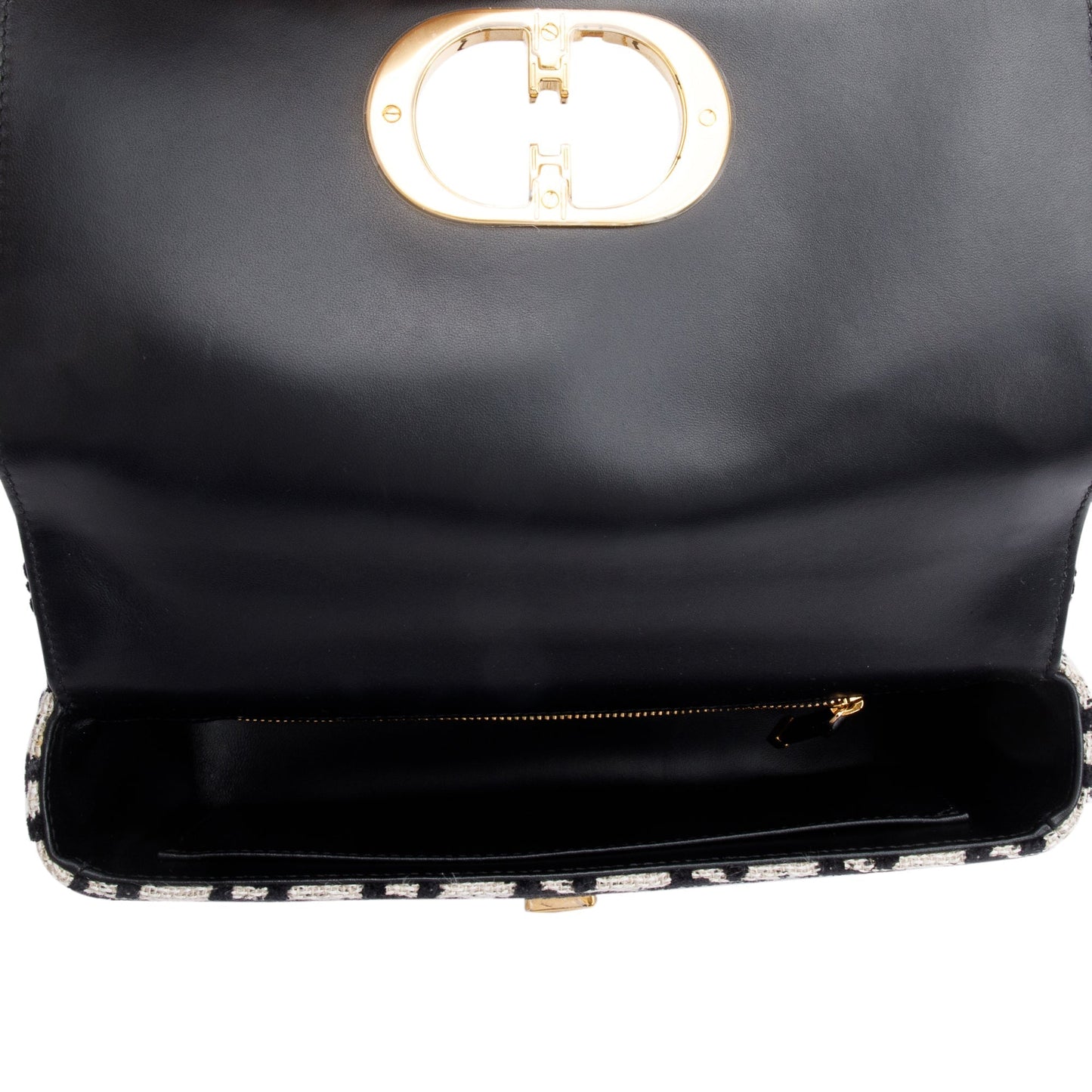 Christian Dior 2021 Black/White Technical Canvas Macro Houndstooth Medium Dior Caro Bag