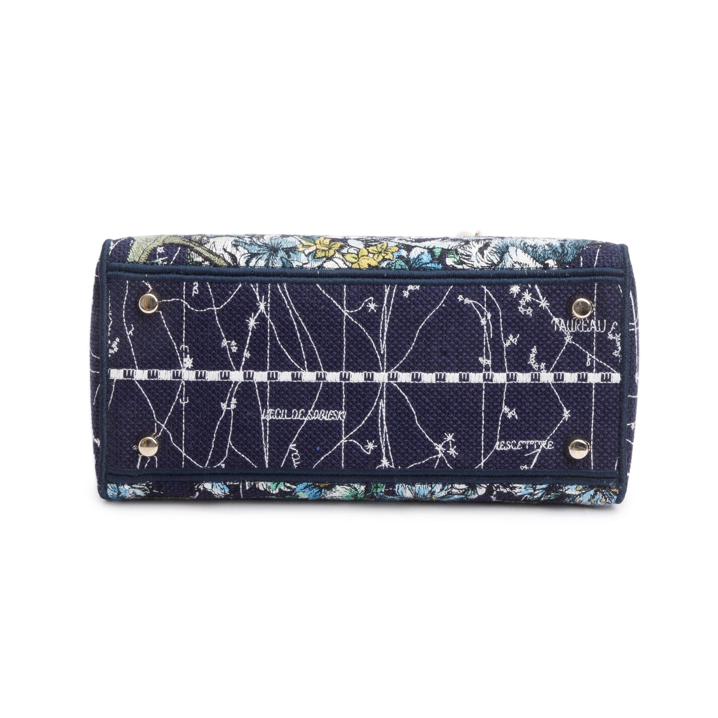 Christian Dior 2021 Blue Multicolor Zodiac Embroidery Medium Lady D-Lite Bag